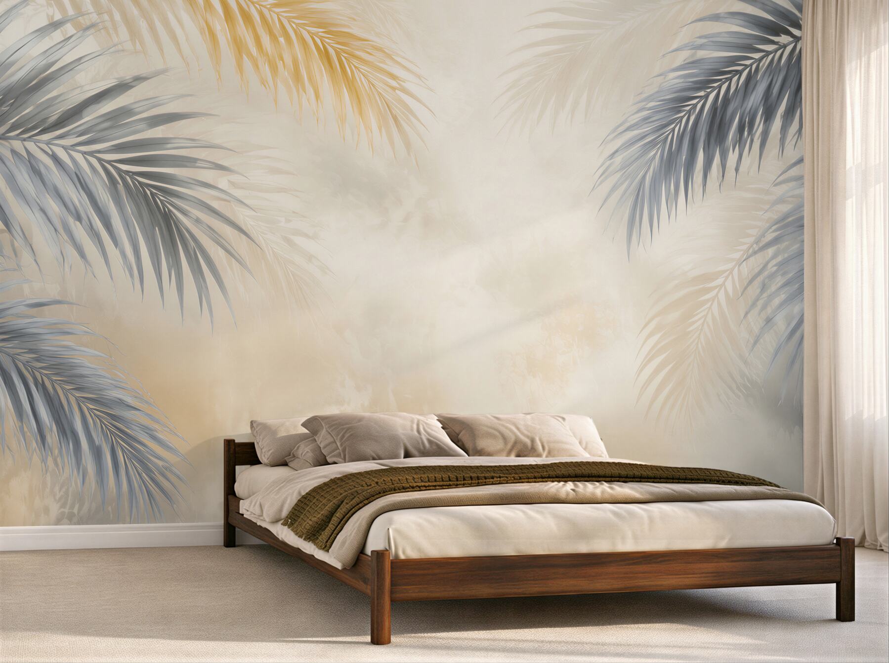 Fototapeta szare liście palmowe z beżowym tłem nowoczesny styl tropical