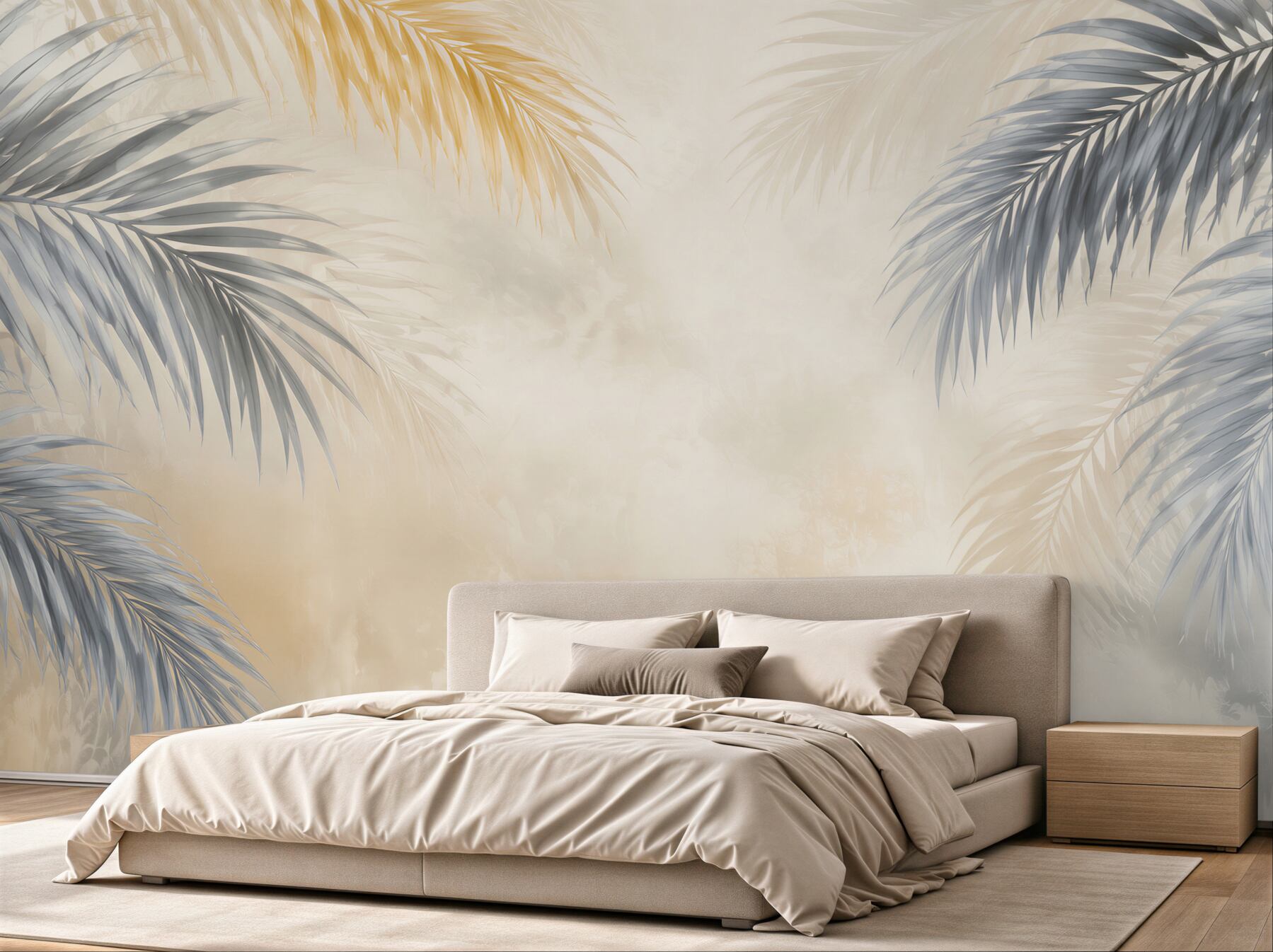 Fototapeta szare liście palmowe z beżowym tłem nowoczesny styl tropical?v23