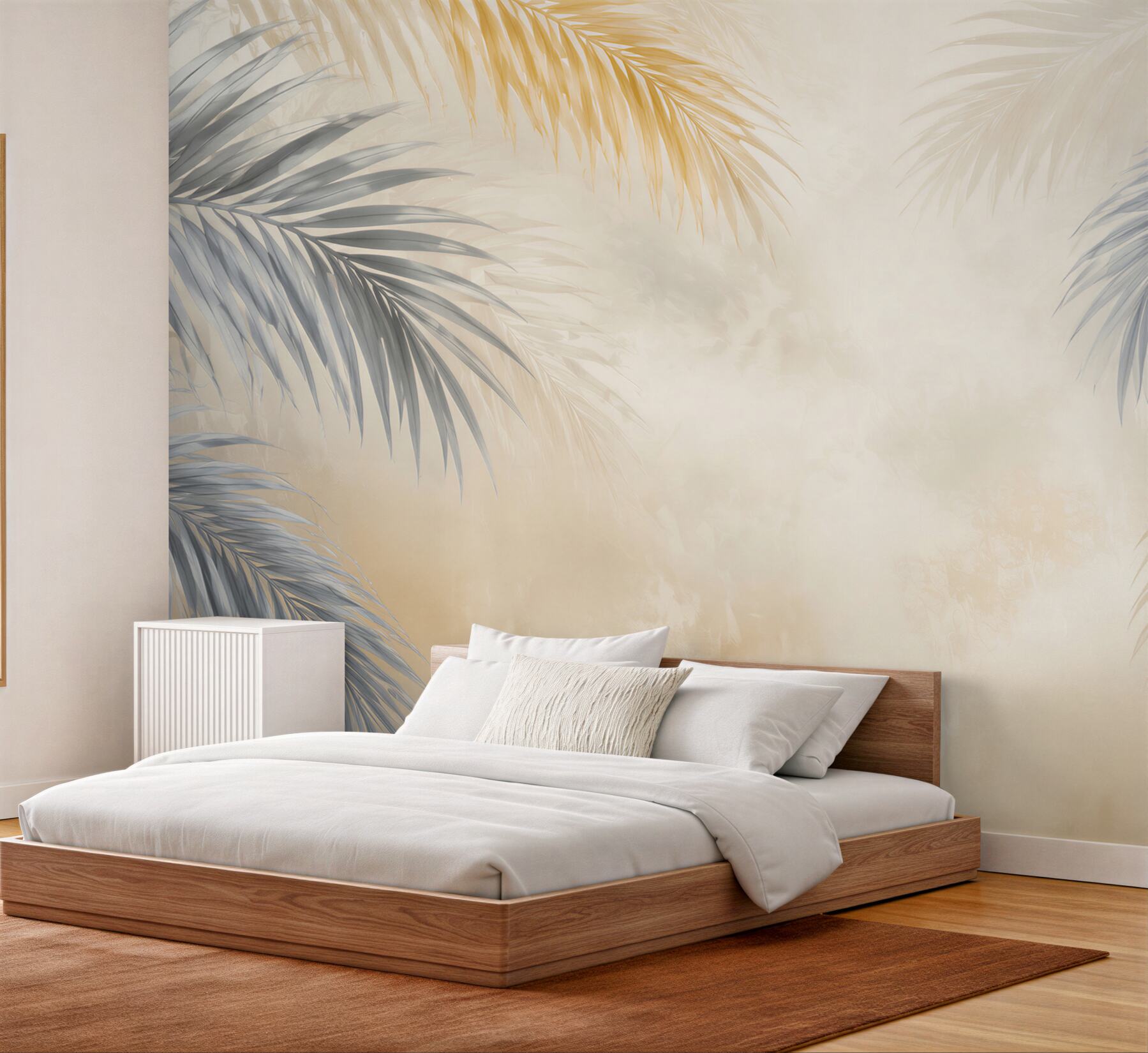 Fototapeta szare liście palmowe z beżowym tłem nowoczesny styl tropical?v23