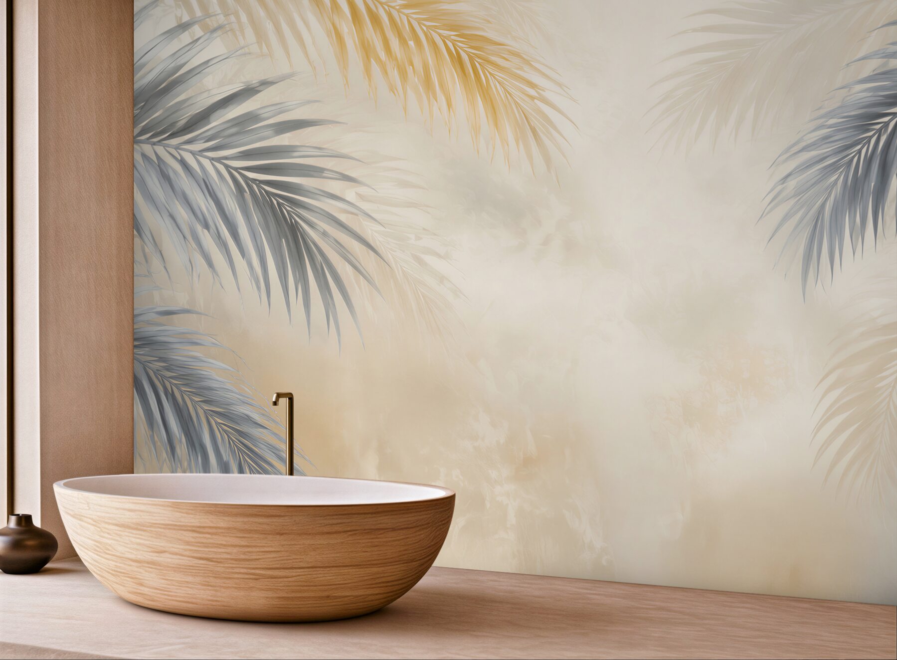 Fototapeta szare liście palmowe z beżowym tłem nowoczesny styl tropical?v23