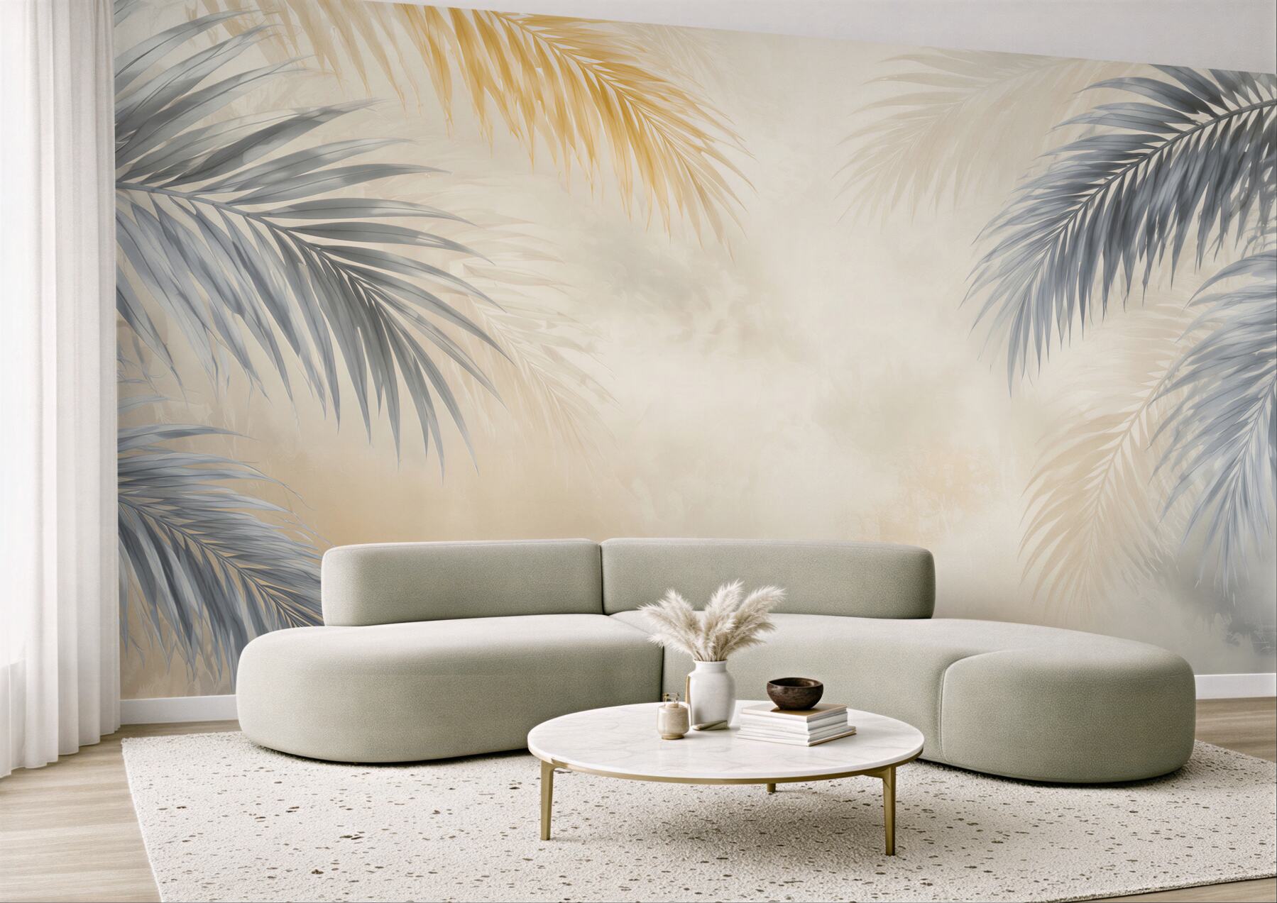 Fototapeta szare liście palmowe z beżowym tłem nowoczesny styl tropical?v23