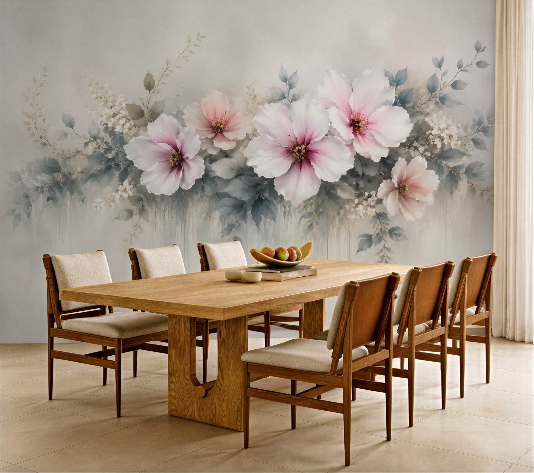 Fototapeta duże kwiaty hibiskusa pudrowy róż i szare liście elegancka?v23