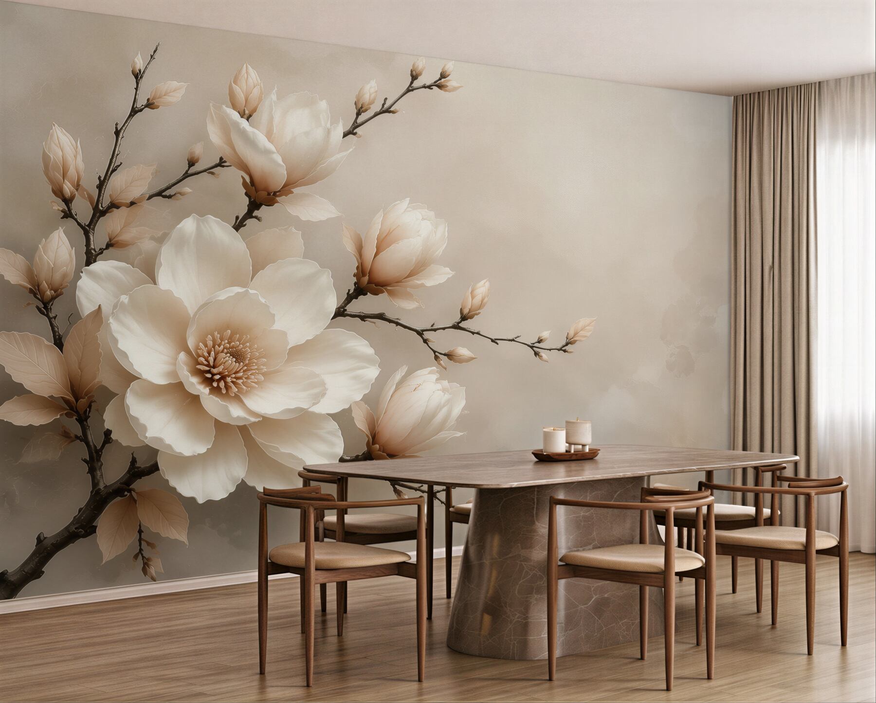 Fototapeta magnolia kremowa na gałęziach subtelna elegancja do sypialni?v23
