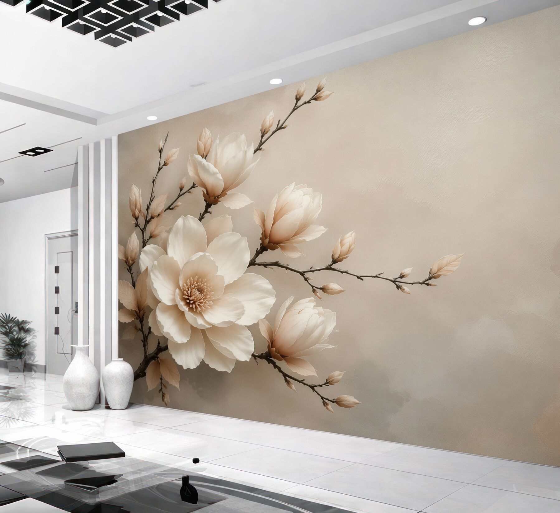 Fototapeta magnolia kremowa na gałęziach subtelna elegancja do sypialni?v23