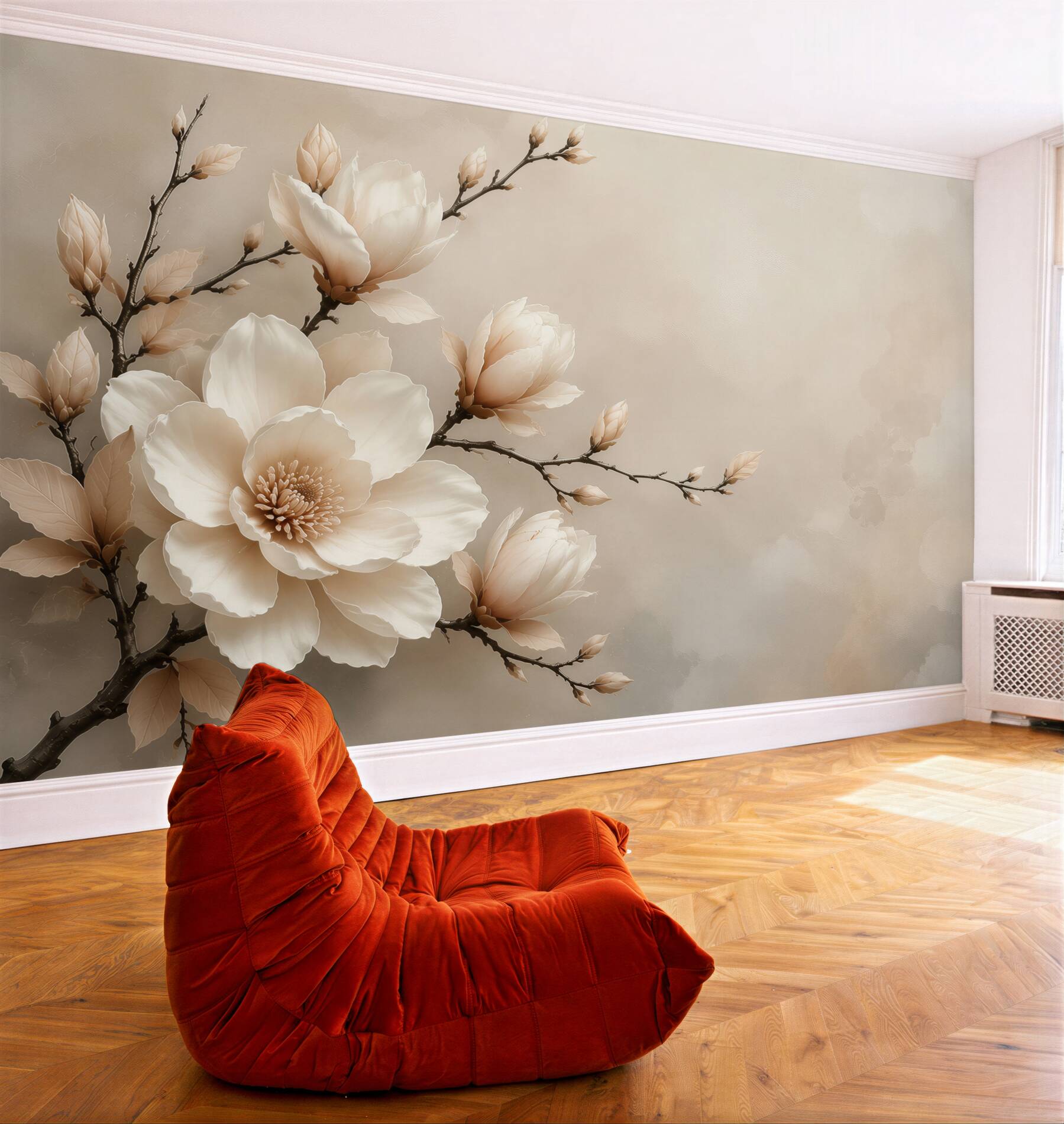 Fototapeta magnolia kremowa na gałęziach subtelna elegancja do sypialni?v23