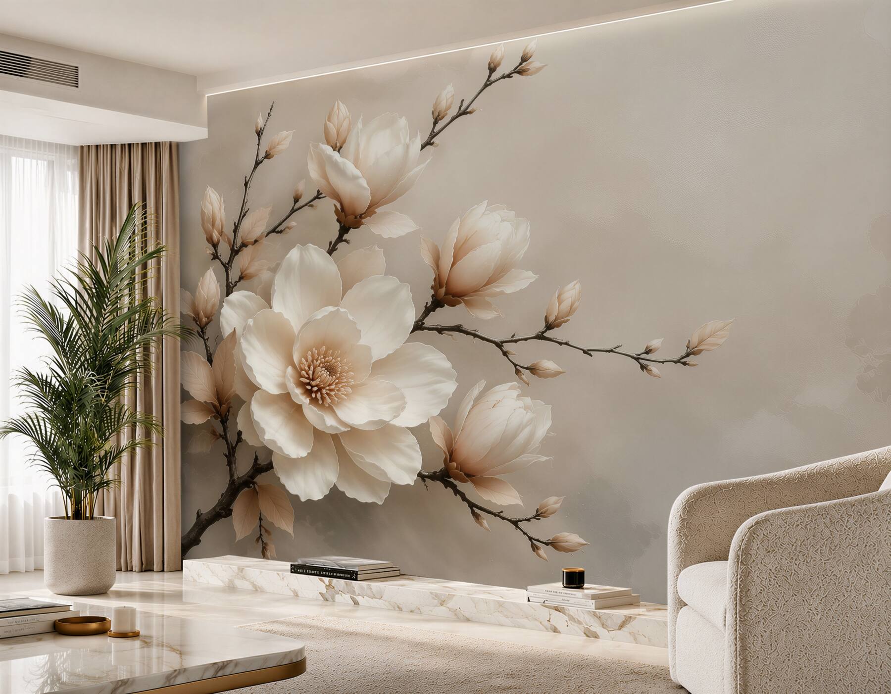 Fototapeta magnolia kremowa na gałęziach subtelna elegancja do sypialni?v23