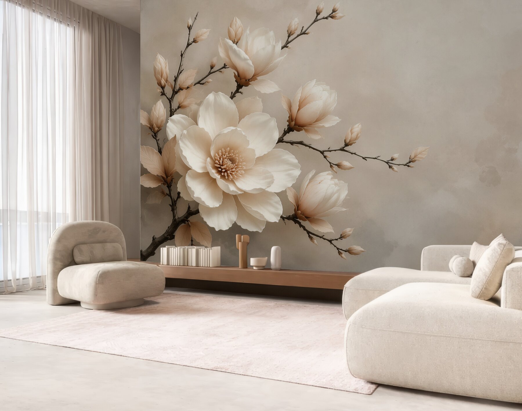 Fototapeta magnolia kremowa na gałęziach subtelna elegancja do sypialni?v23
