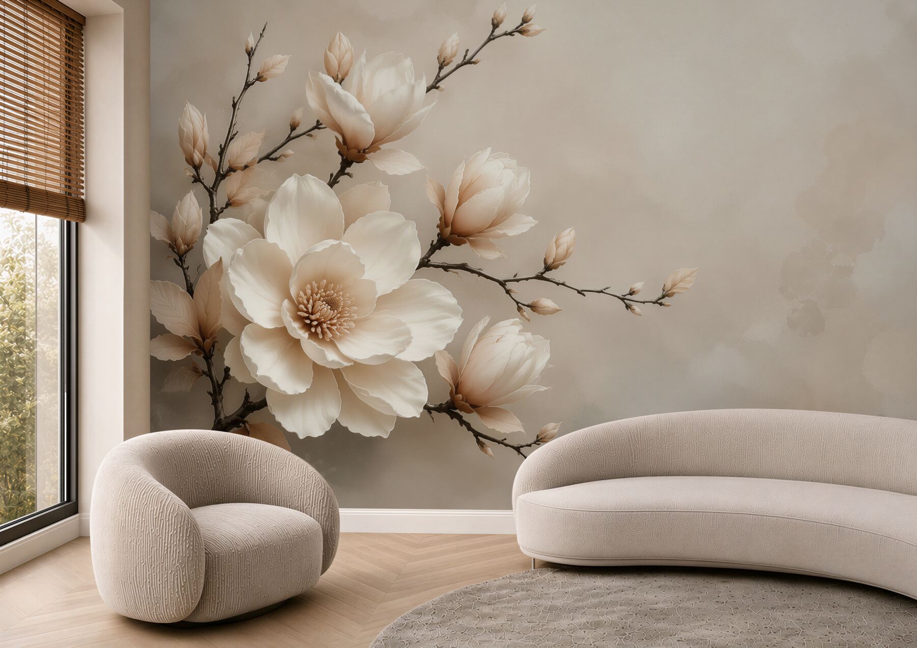 Fototapeta magnolia kremowa na gałęziach subtelna elegancja do sypialni?v23