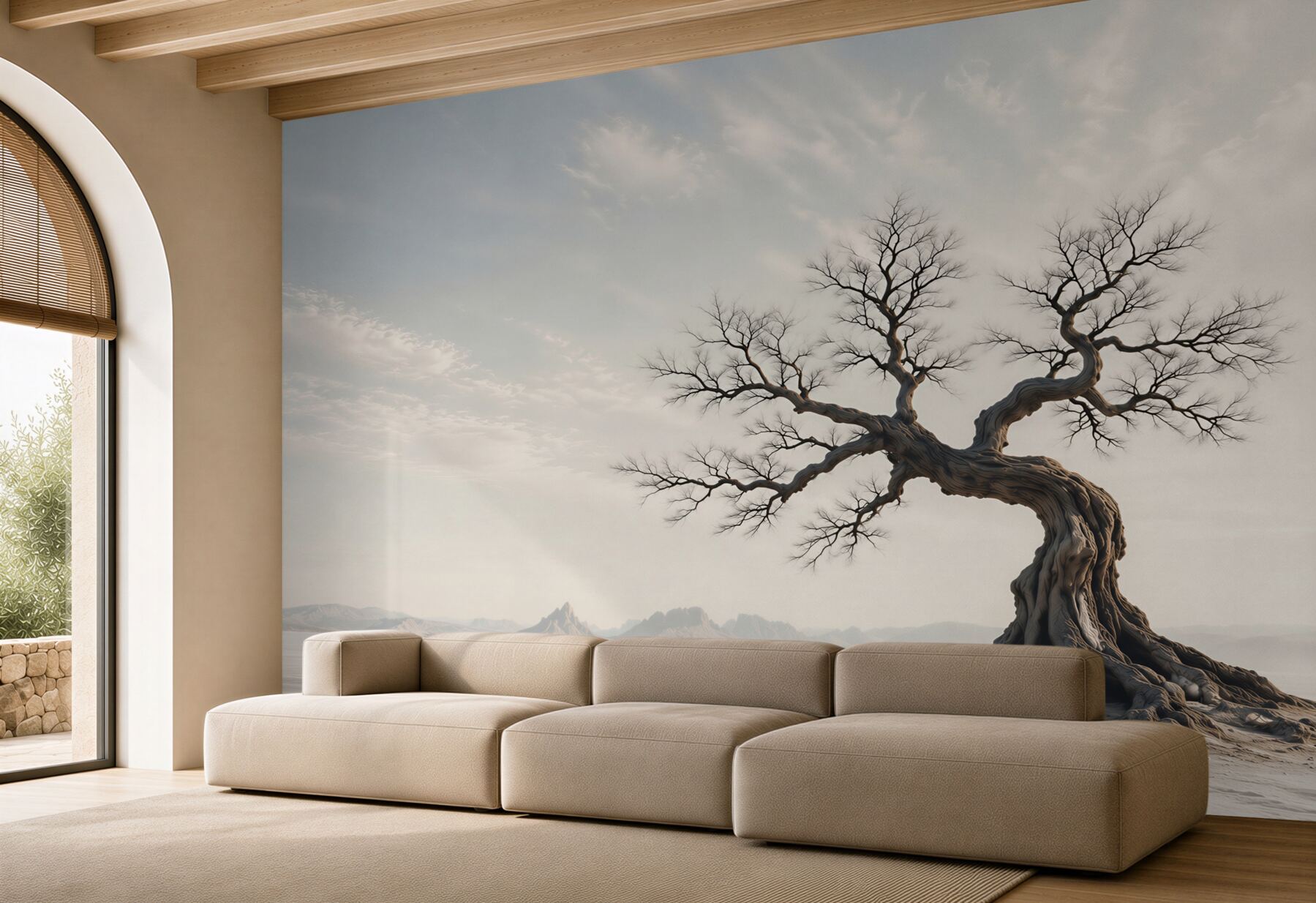 Fototapeta samotne suche drzewo na pustynnym tle minimalistyczne?v23