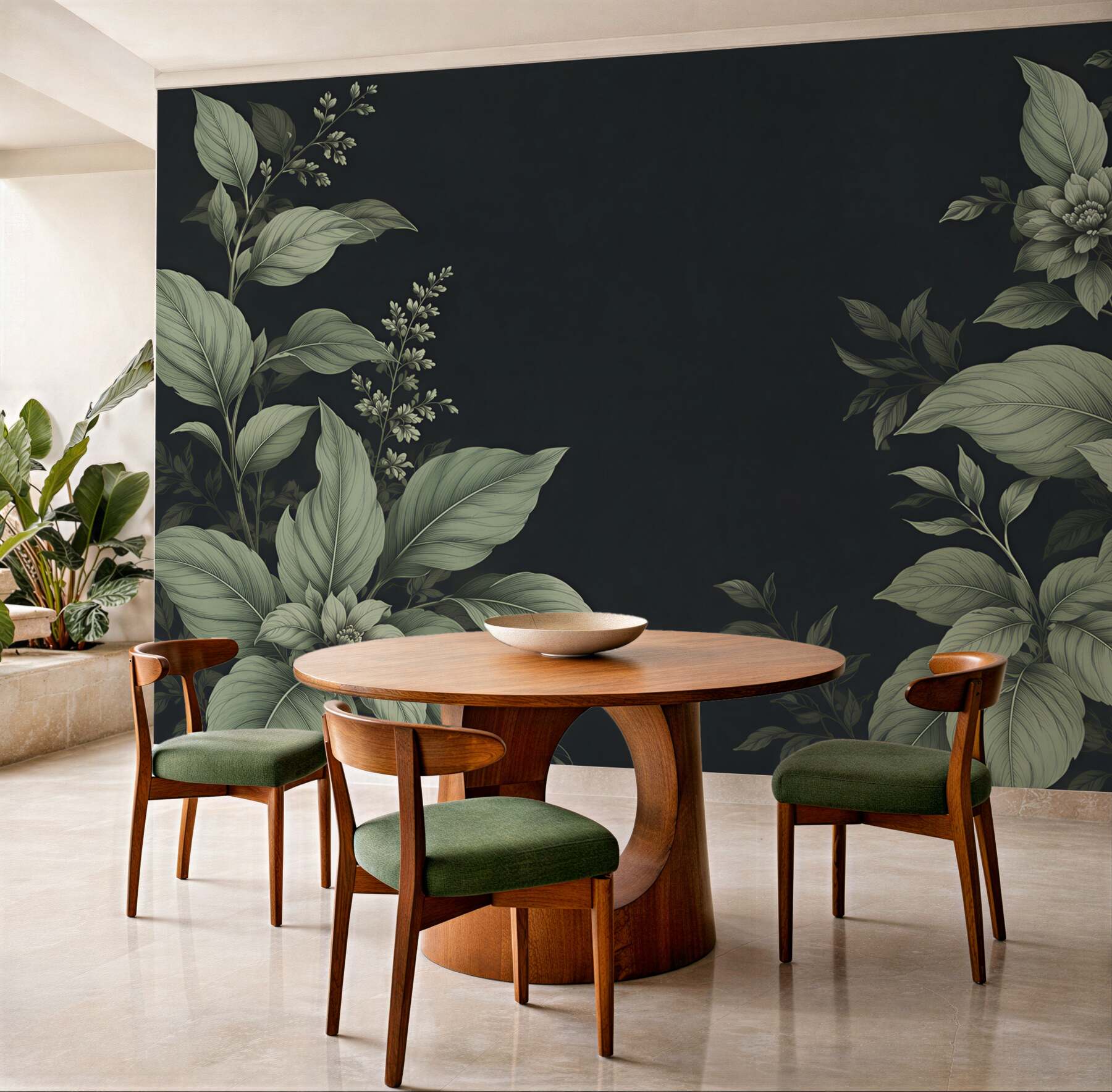 Fototapeta botaniczne liście i kwiaty na ciemnym tle elegancka?v23