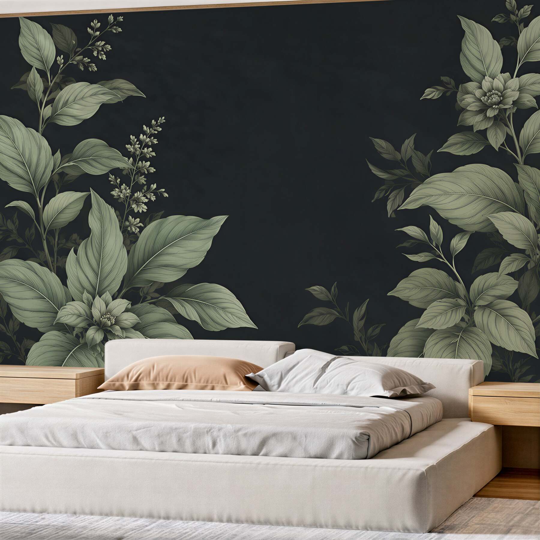 Fototapeta botaniczne liście i kwiaty na ciemnym tle elegancka?v23