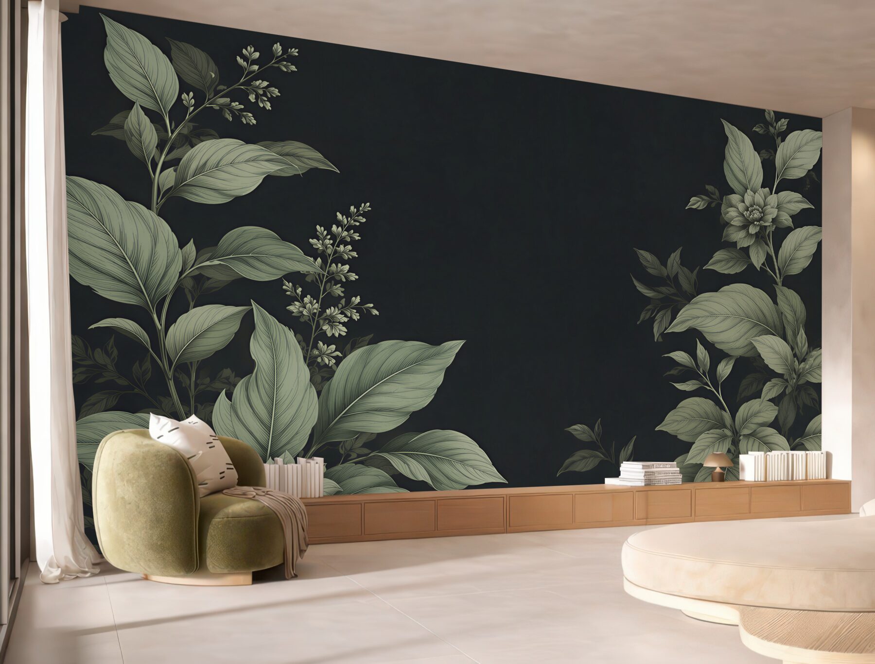Fototapeta botaniczne liście i kwiaty na ciemnym tle elegancka?v23