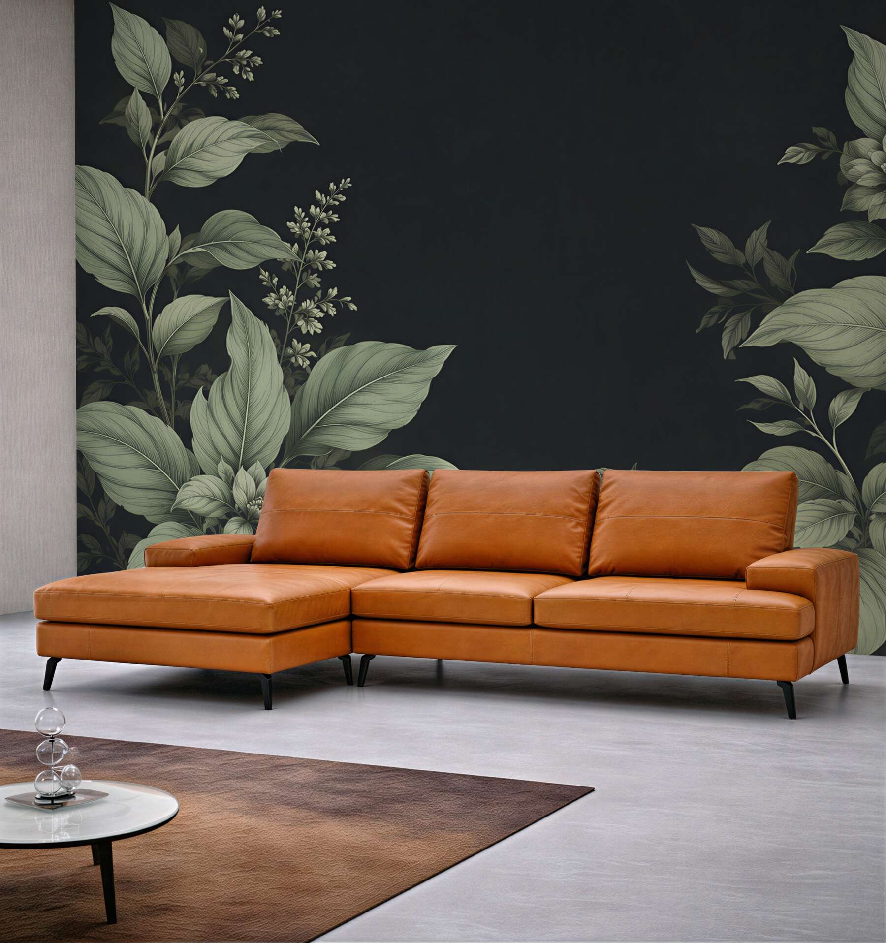Fototapeta botaniczne liście i kwiaty na ciemnym tle elegancka?v23