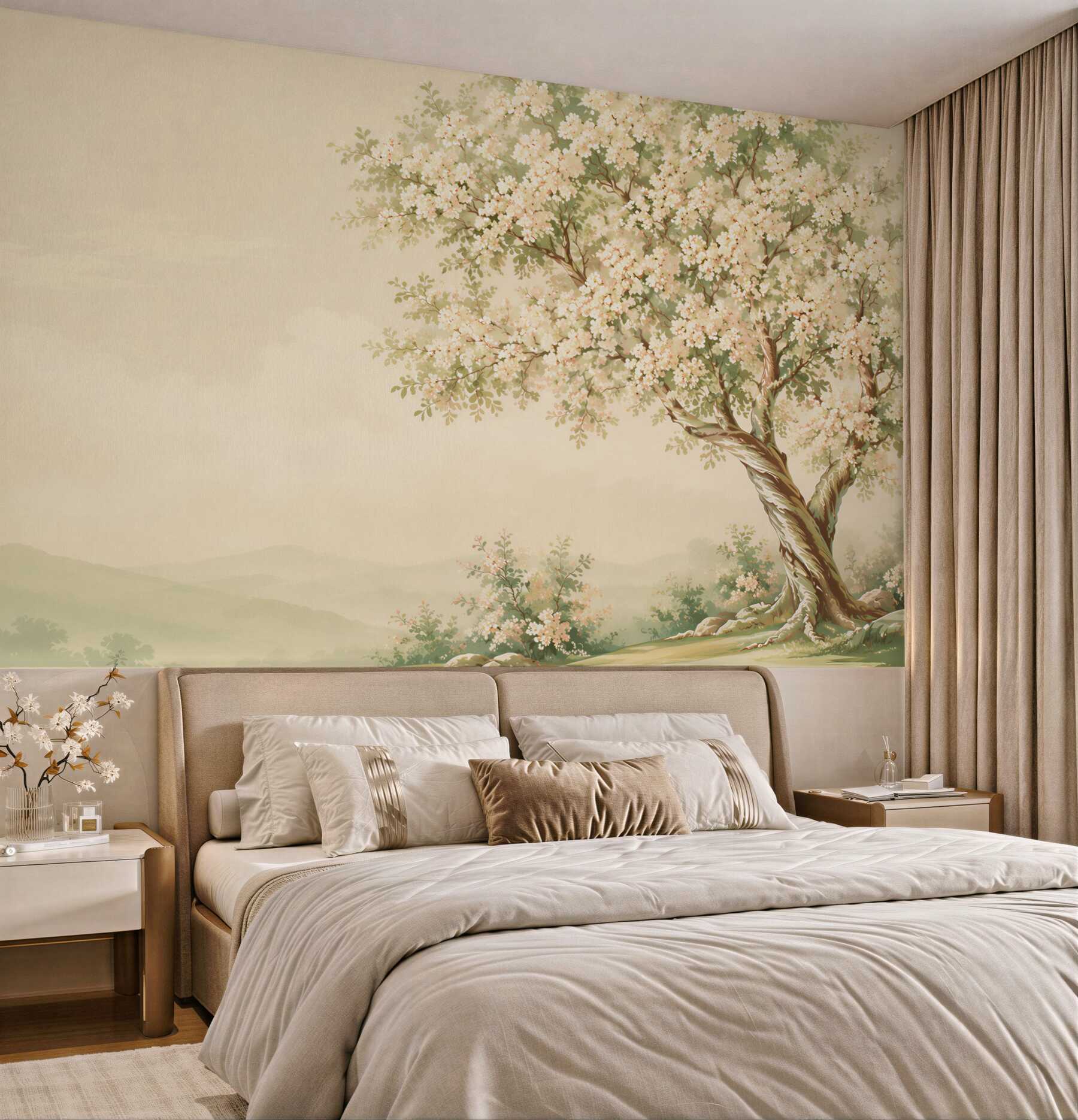 Fototapeta kwitnące drzewo pastelowe w romantycznym krajobrazie?v23