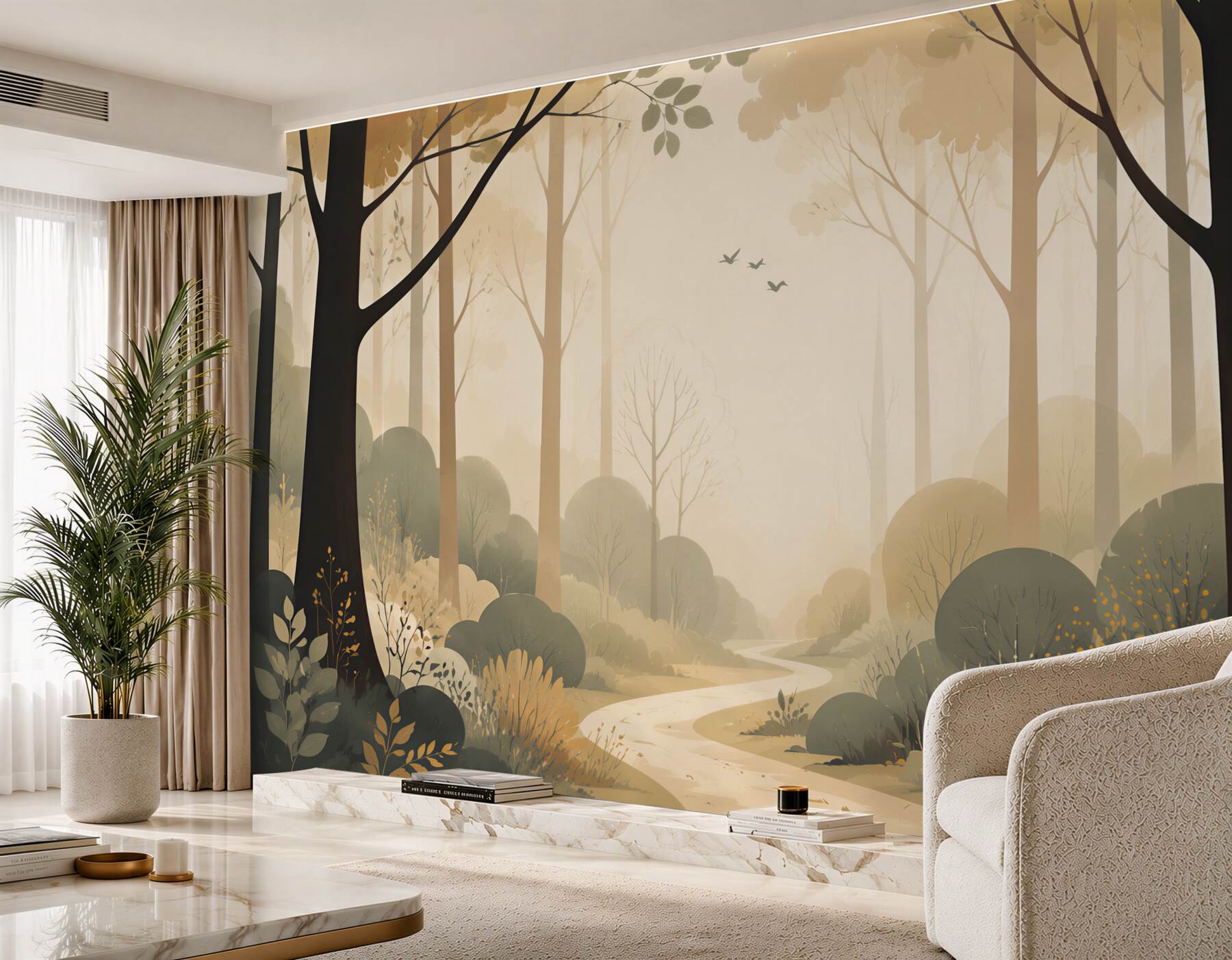 Fototapeta leśna ścieżka w pastelowym lesie z miękkim światłem?v23