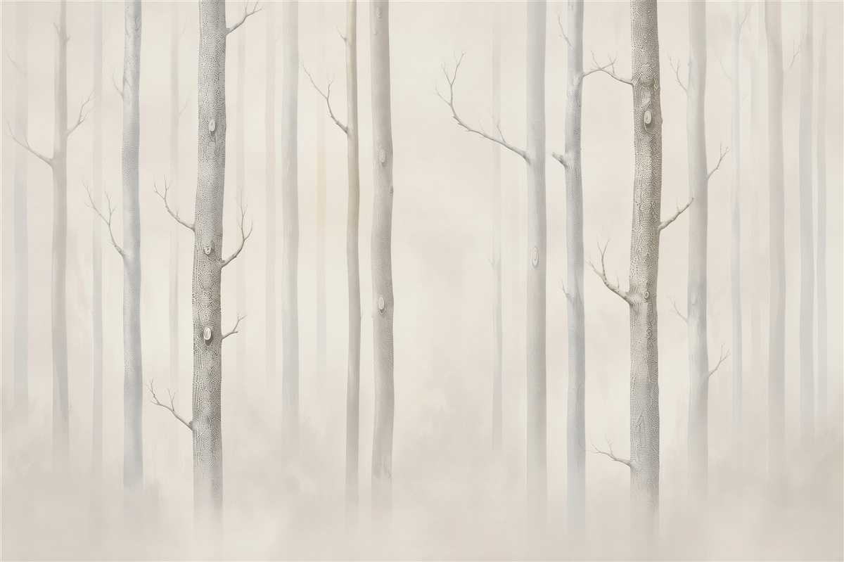 Fototapeta minimalistyczny las we mgle w jasnych beżach