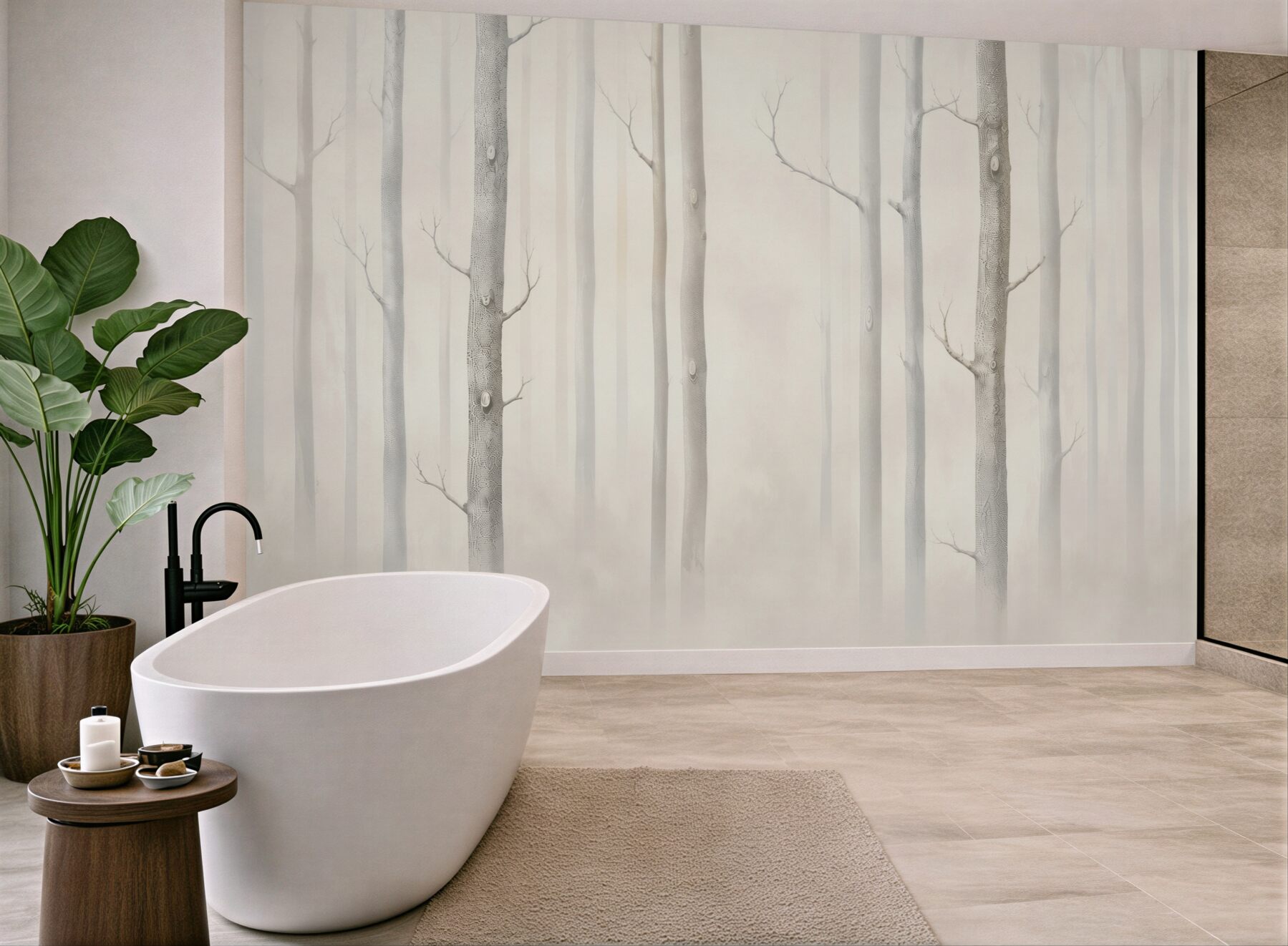Fototapeta minimalistyczny las we mgle w jasnych beżach?v23