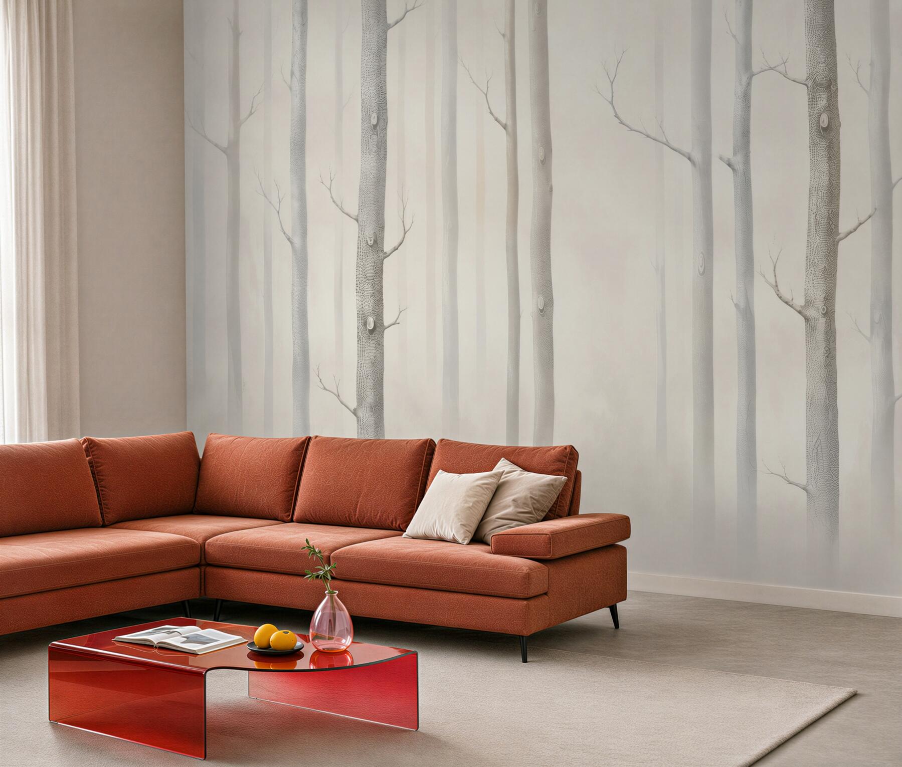 Fototapeta minimalistyczny las we mgle w jasnych beżach?v23