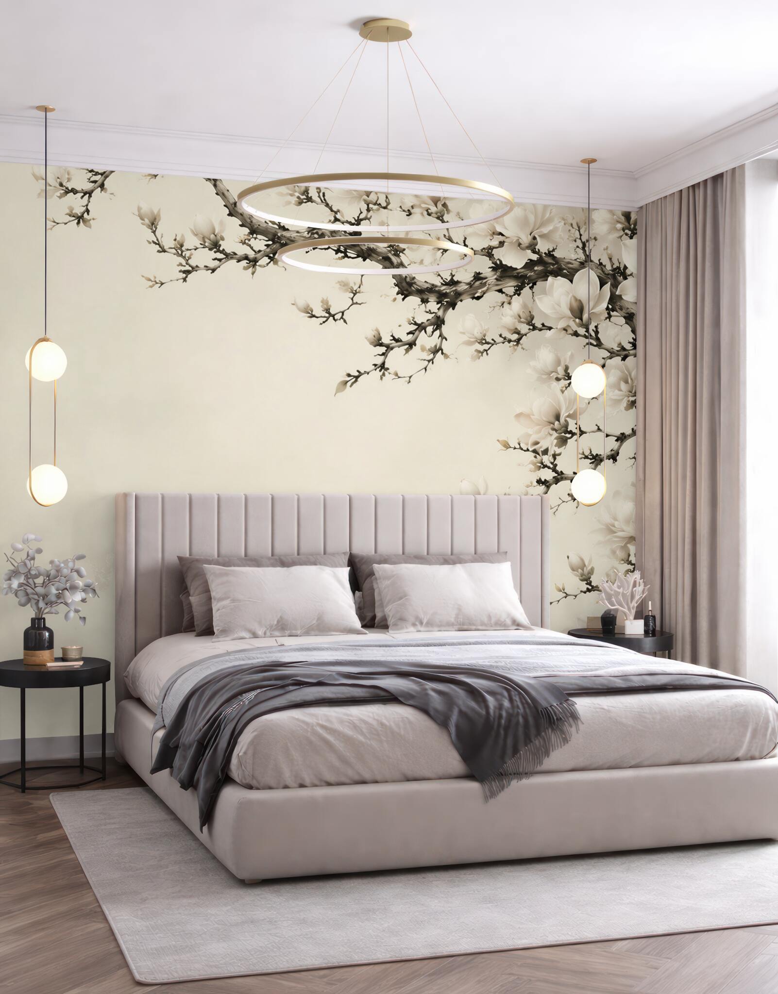 Fototapeta gałąź magnolii z białymi kwiatami na jasnym tle?v23