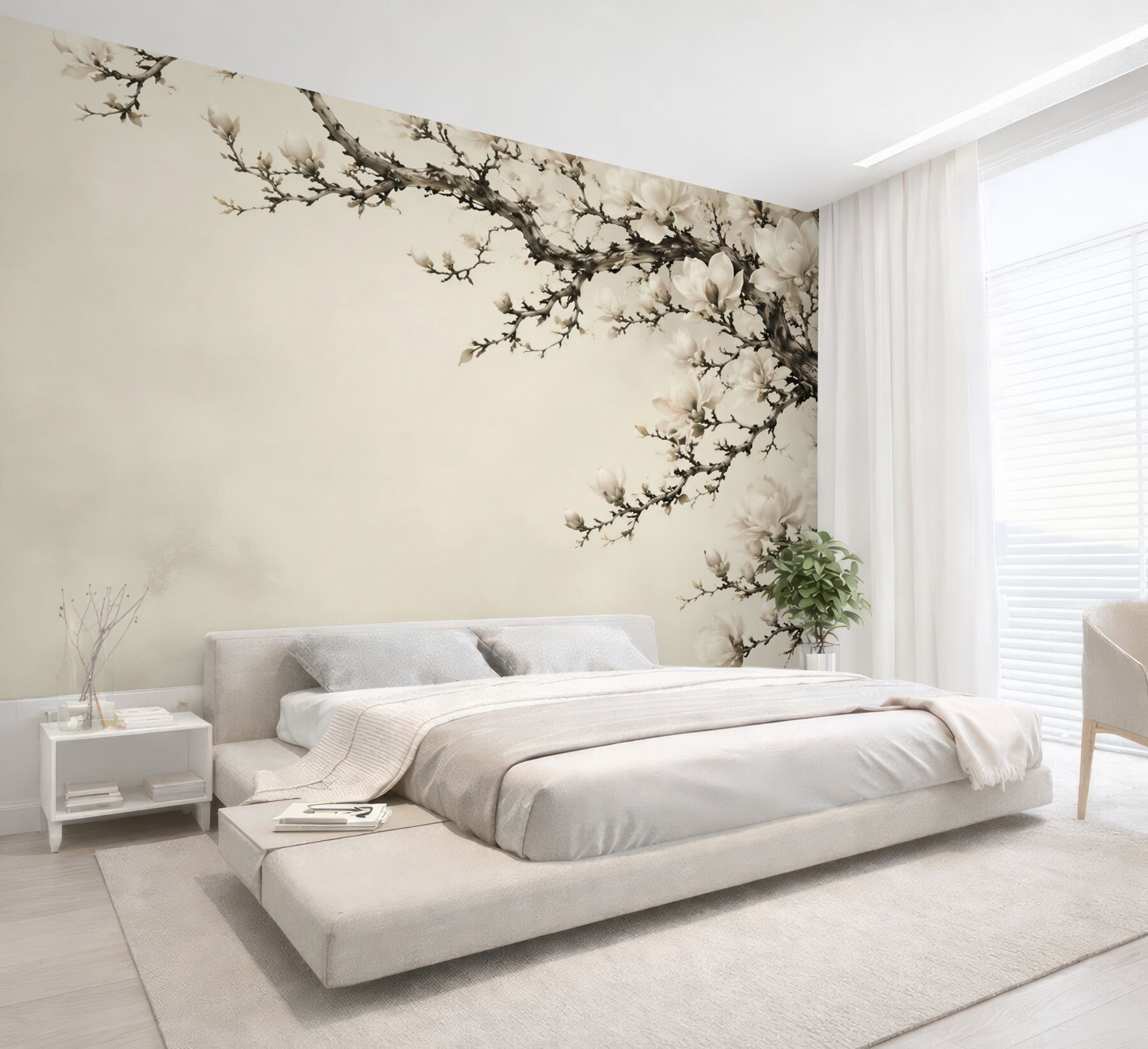 Fototapeta gałąź magnolii z białymi kwiatami na jasnym tle?v23