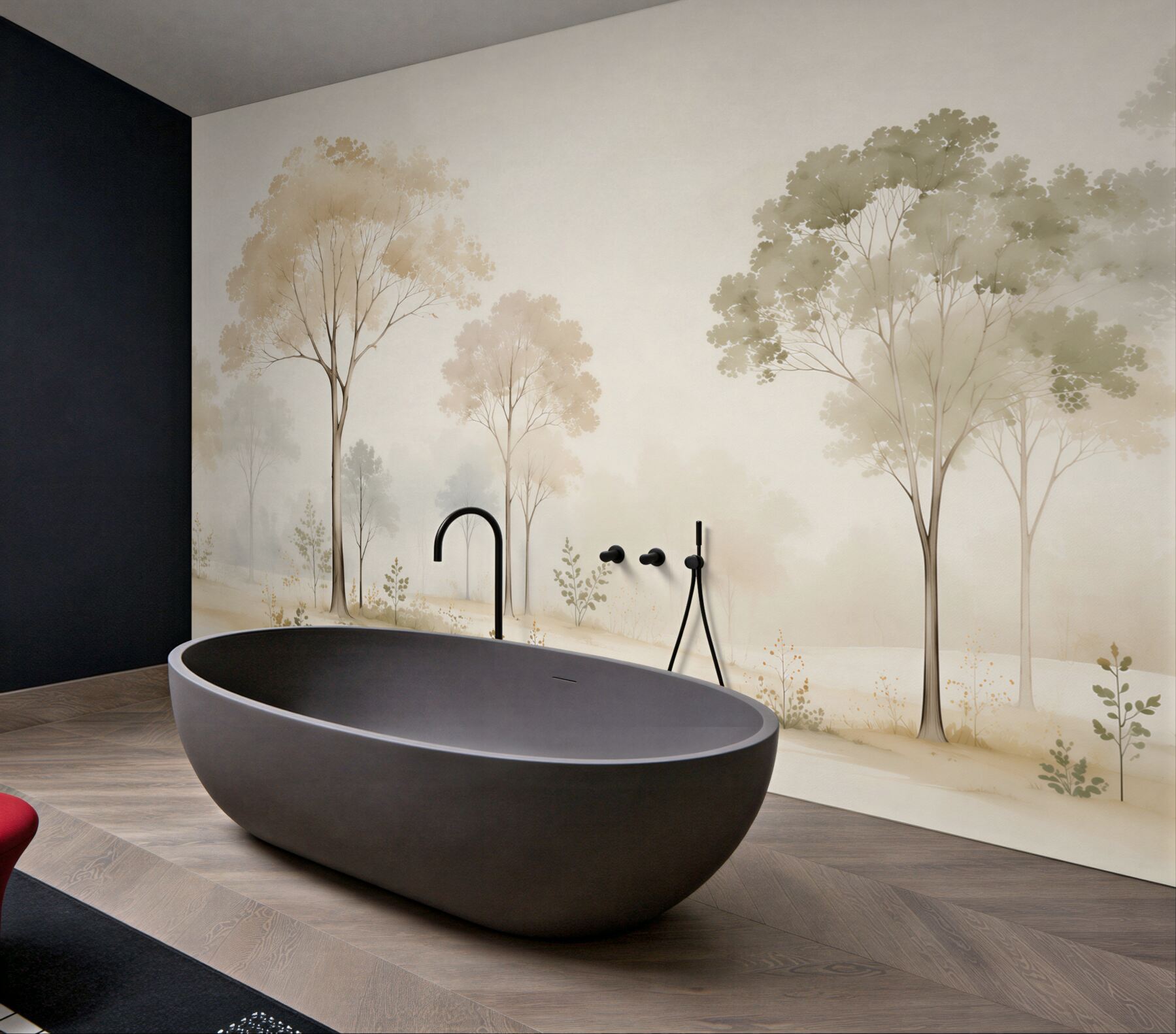 Fototapeta subtelny las z delikatnymi drzewami w pastelowych beżach?v23