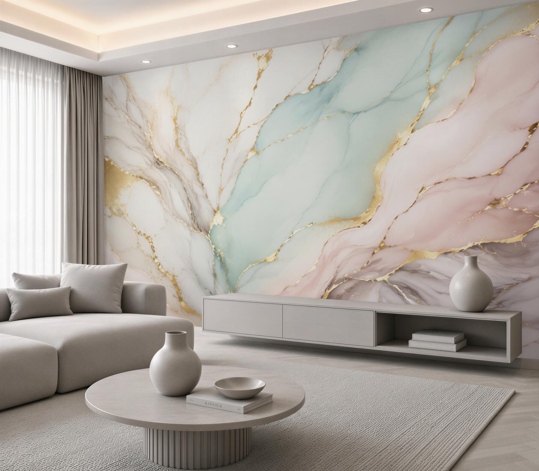 Fototapeta marmur pastelowy biało błękitny ze złotymi żyłkami elegancka?v23
