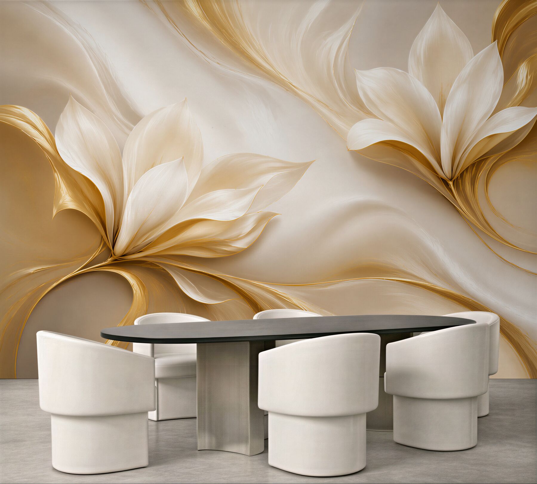 Fototapeta złote kwiaty magnolii 3D na kremowym tle elegancka?v23
