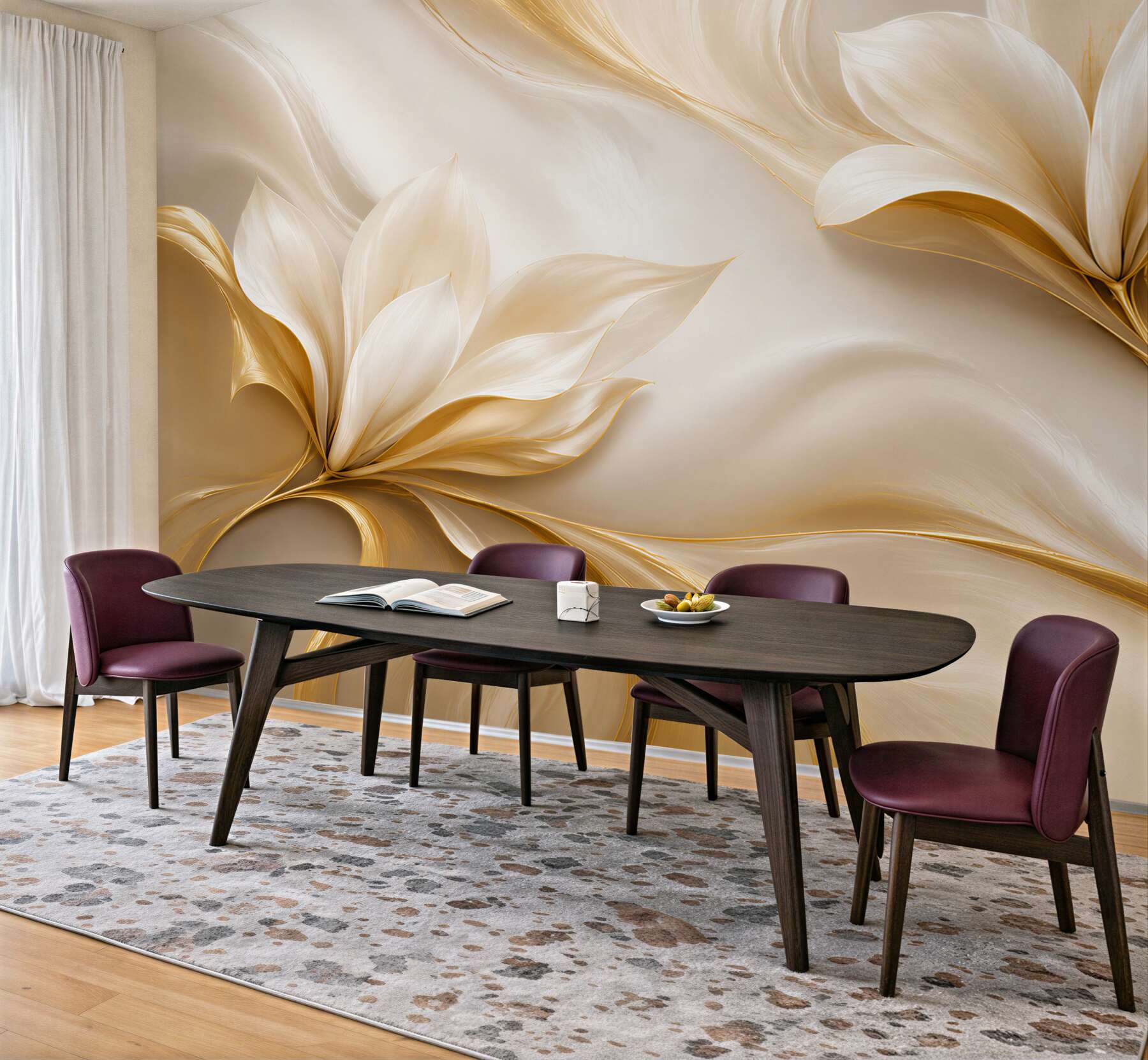 Fototapeta złote kwiaty magnolii 3D na kremowym tle elegancka?v23