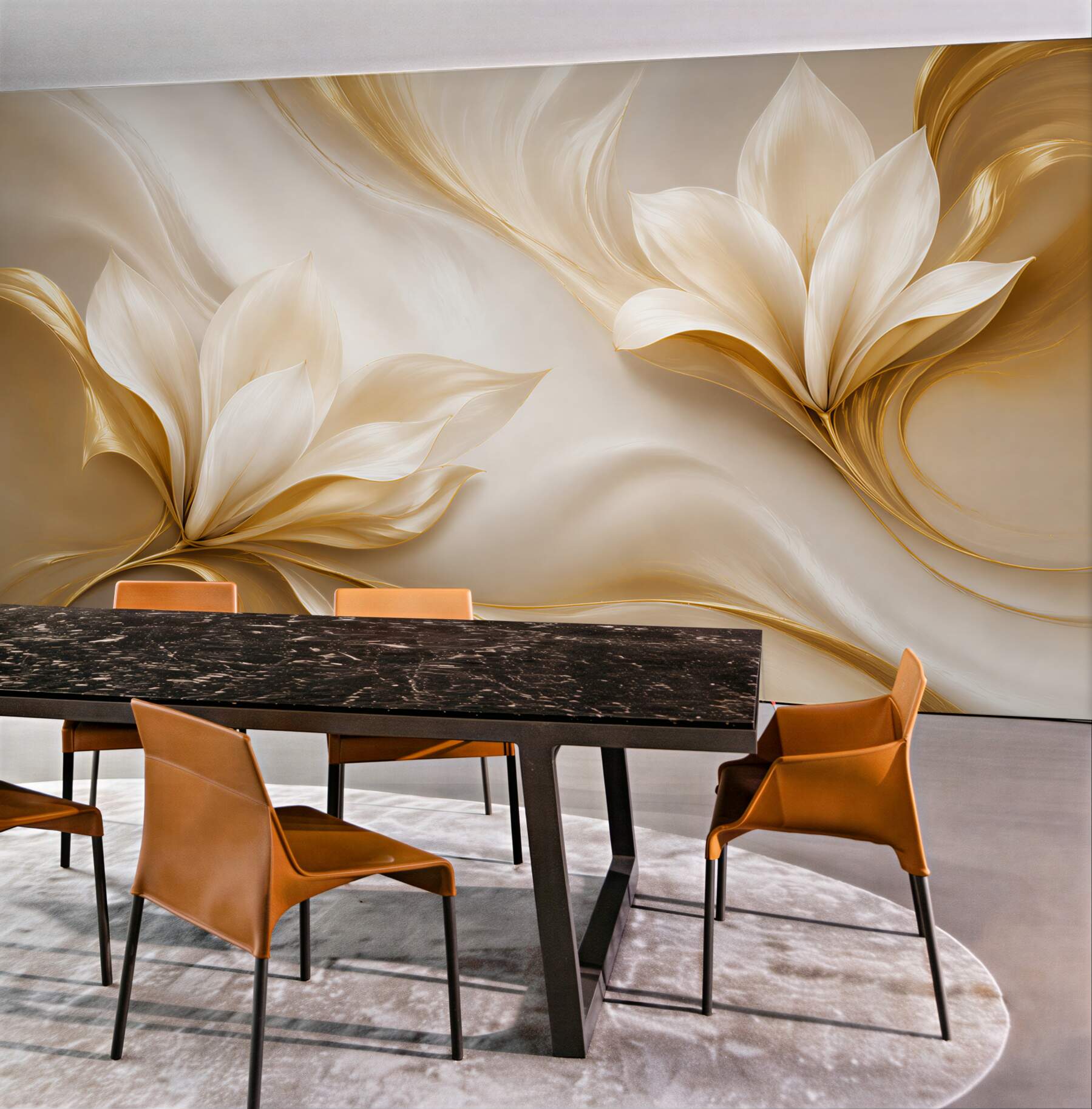 Fototapeta złote kwiaty magnolii 3D na kremowym tle elegancka?v23