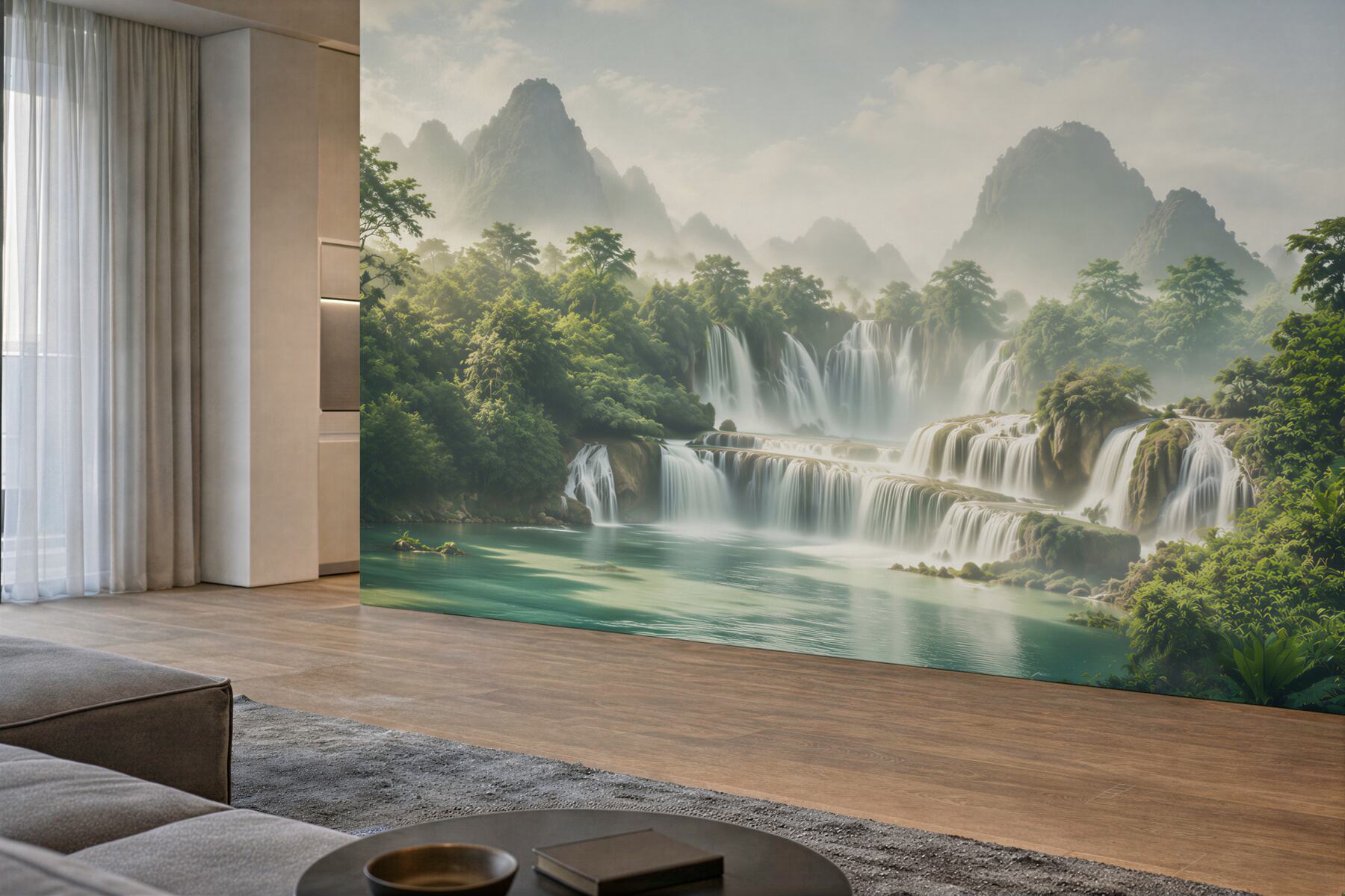 Fototapeta kaskadowe wodospady w tropikalnej dżungli i mglistych górach?v23