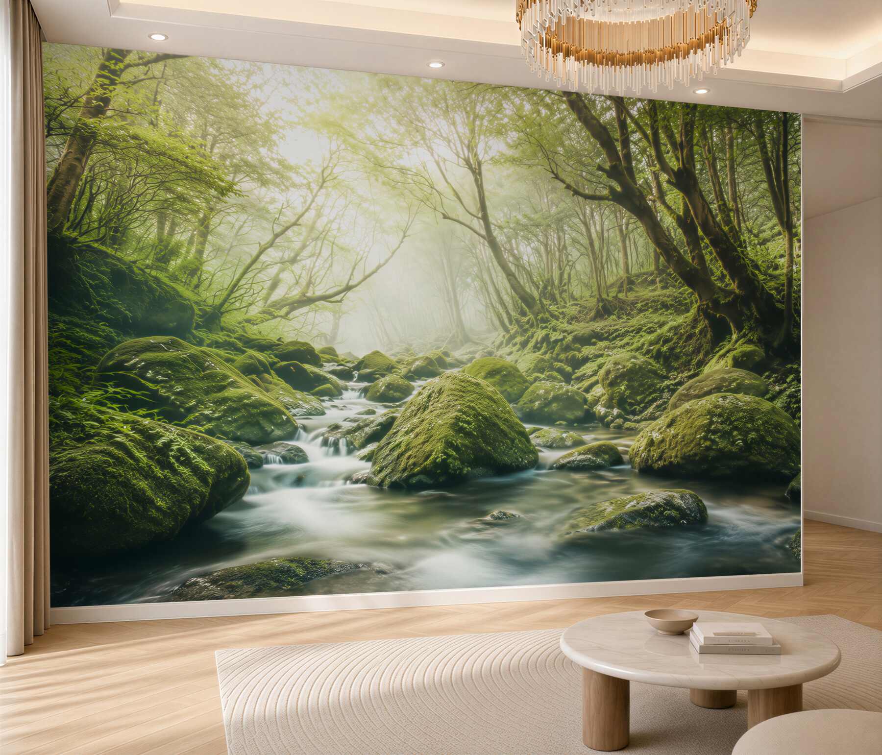 Fototapeta leśny strumień z mchami w promieniach słońca?v23