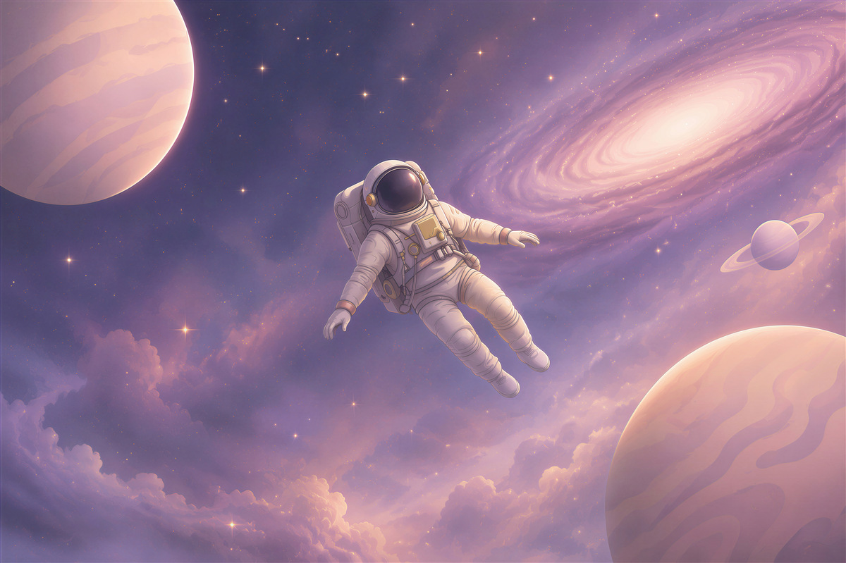 Fototapeta Astronauta rośnie w zerowej sile grawitacyjnej