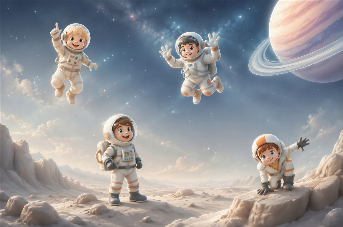 Fototapeta Młodzi astronauci studiują nową planetę