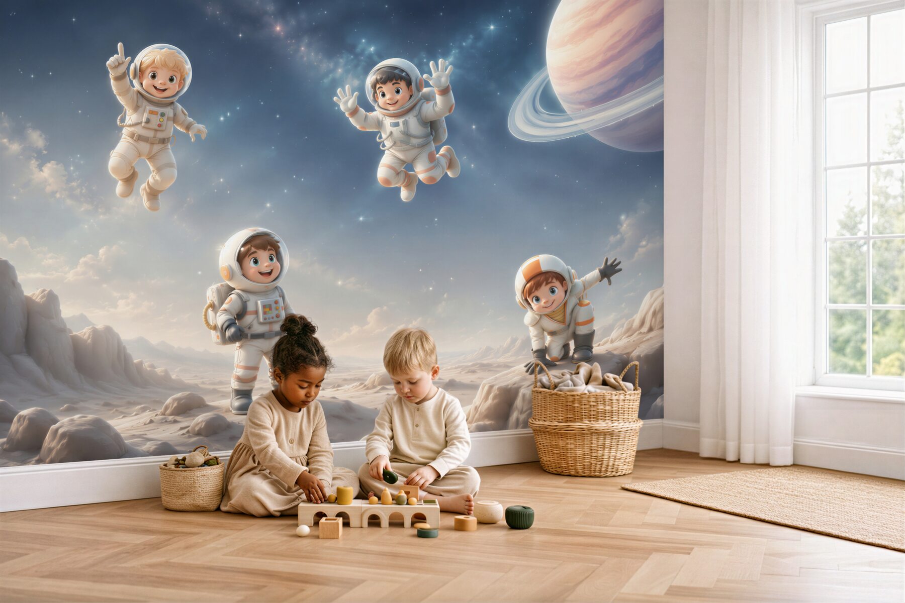 Fototapeta Młodzi astronauci studiują nową planetę