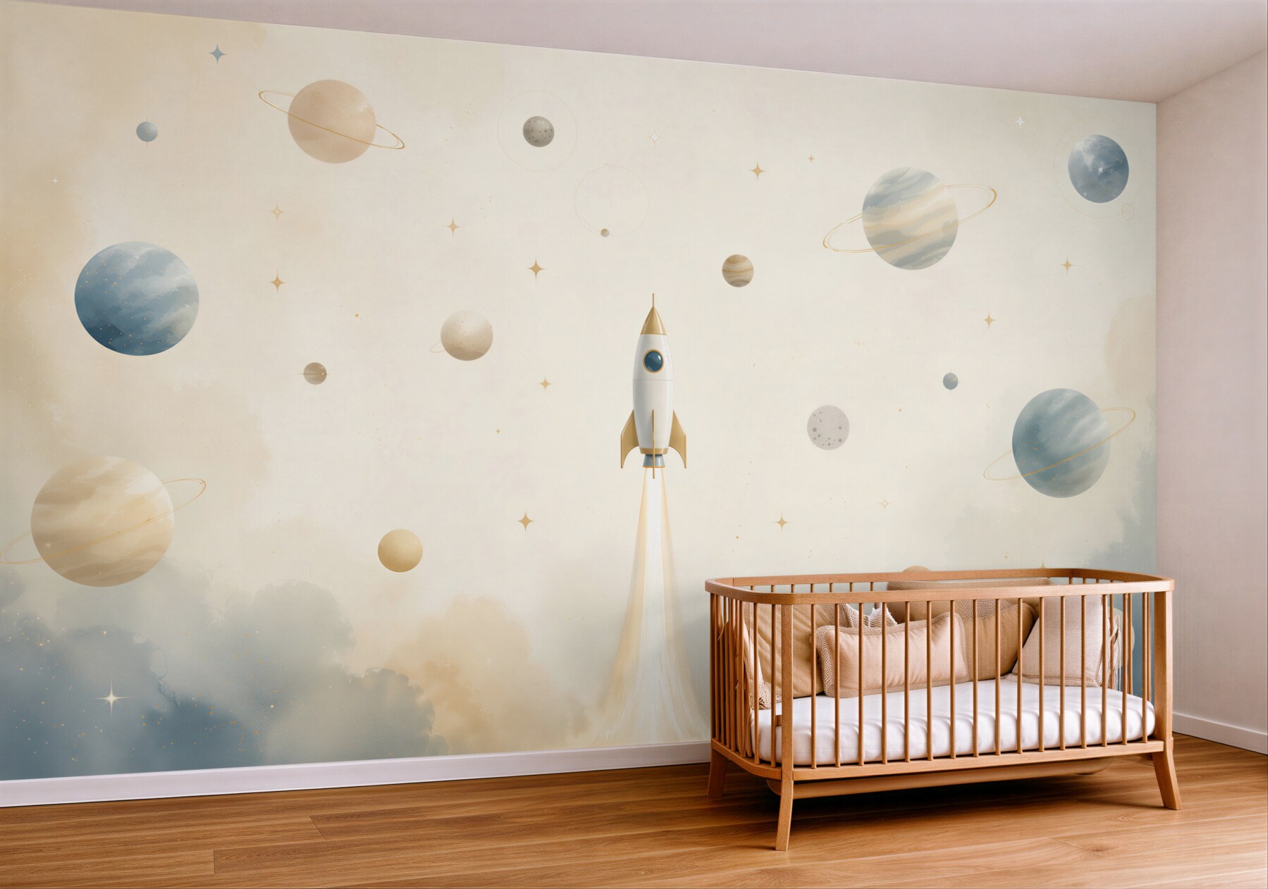 Fototapeta Rakieta otoczona różnymi planetami