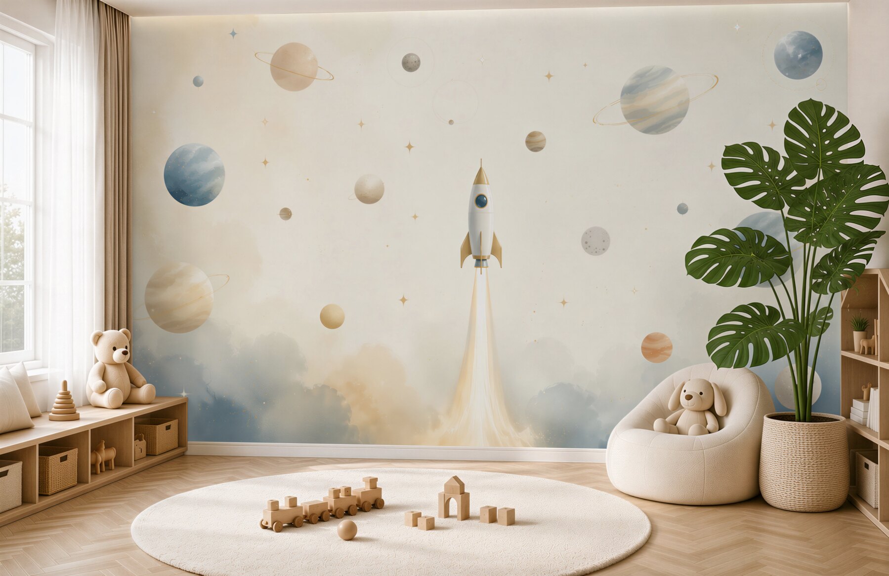 Fototapeta Rakieta otoczona różnymi planetami?v23