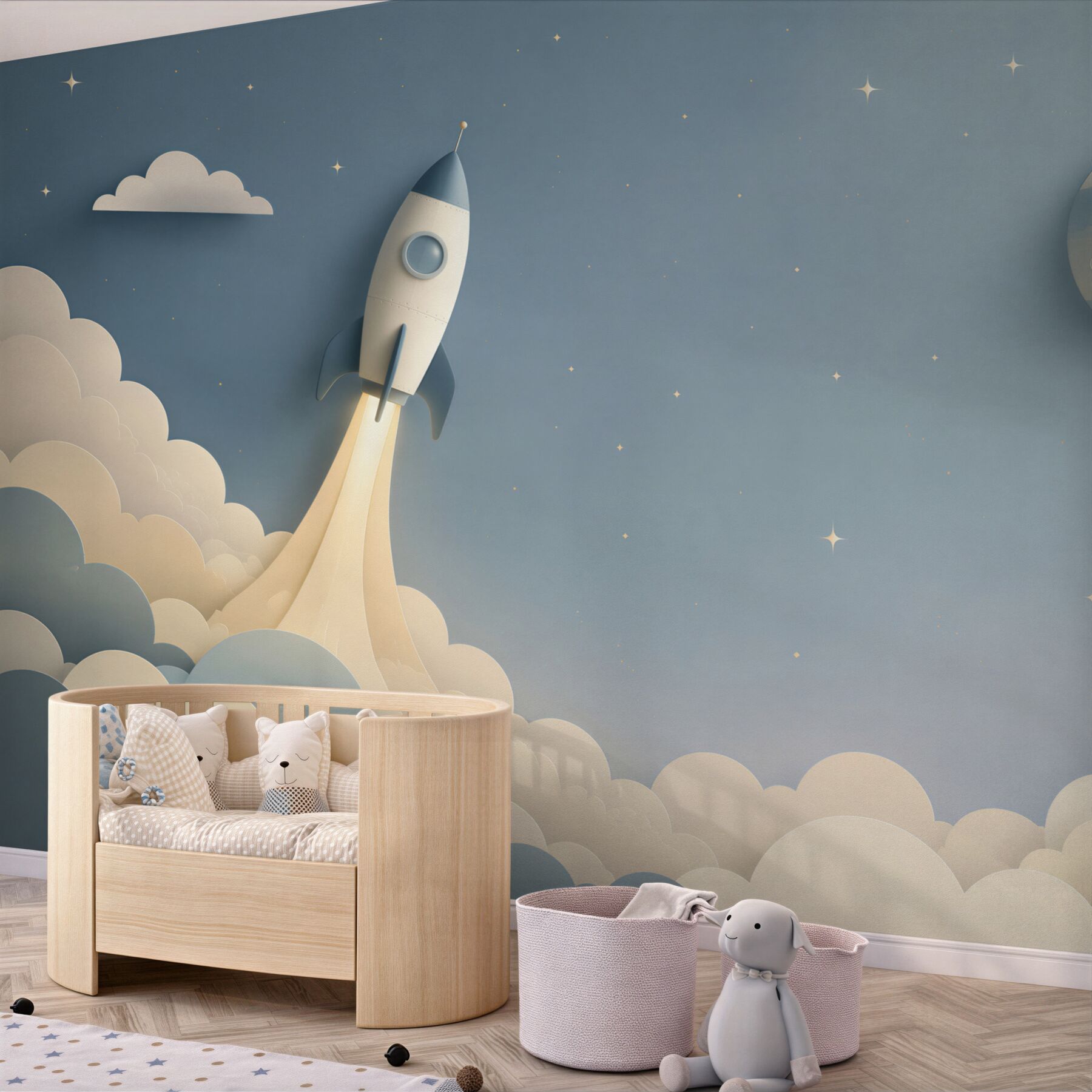 Fototapeta Rakieta wśród chmur i gwiaździstego nieba?v23