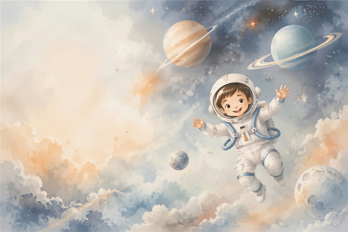 Fototapeta Zadowolony chłopiec astronauty