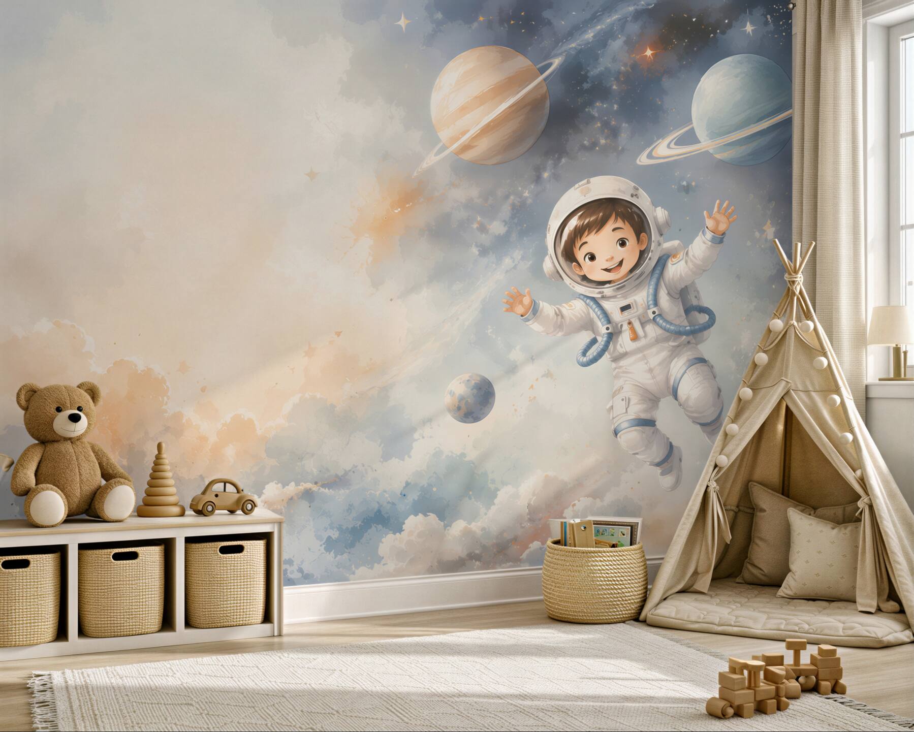 Fototapeta Zadowolony chłopiec astronauty?v23