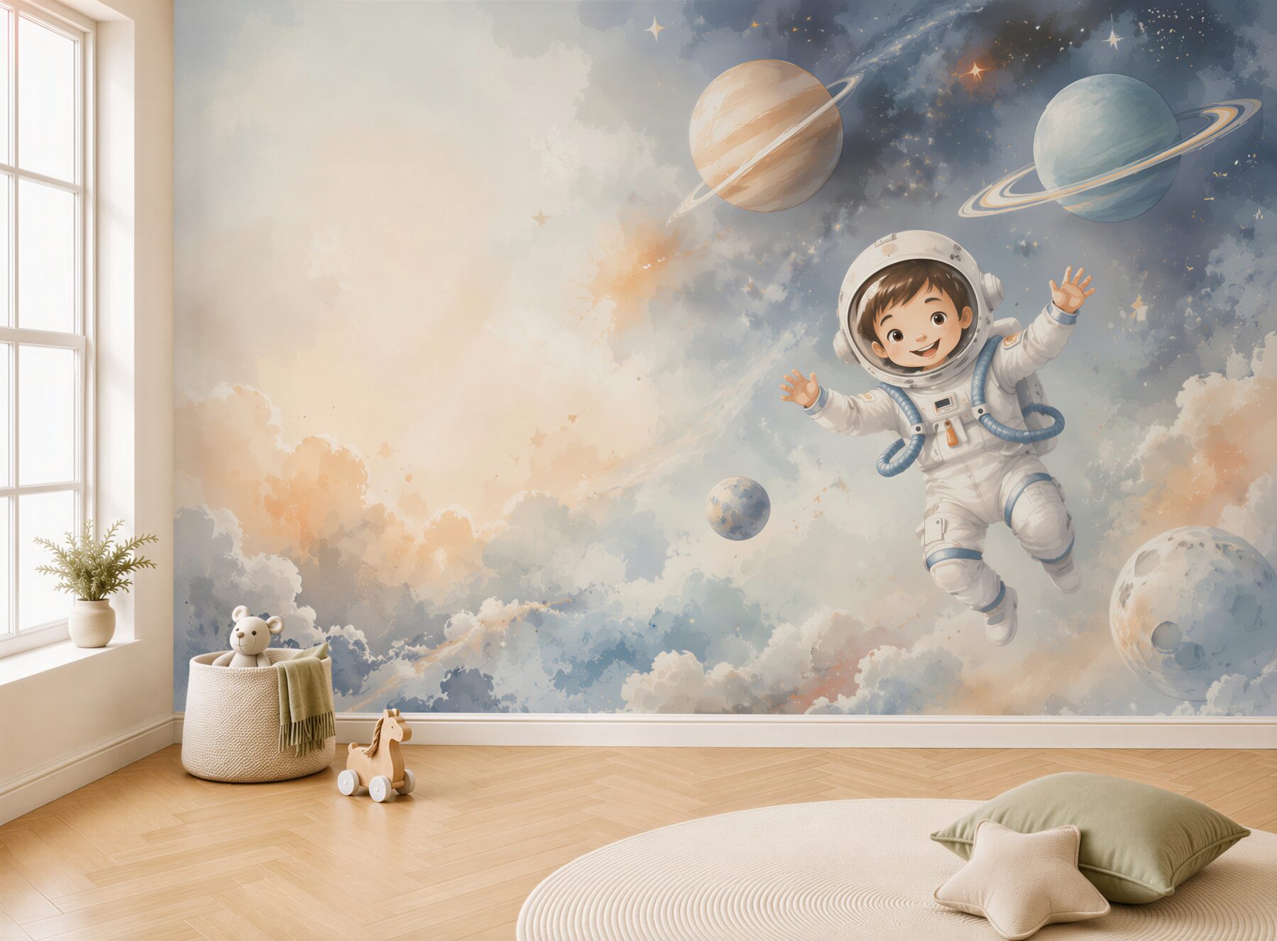 Fototapeta Zadowolony chłopiec astronauty