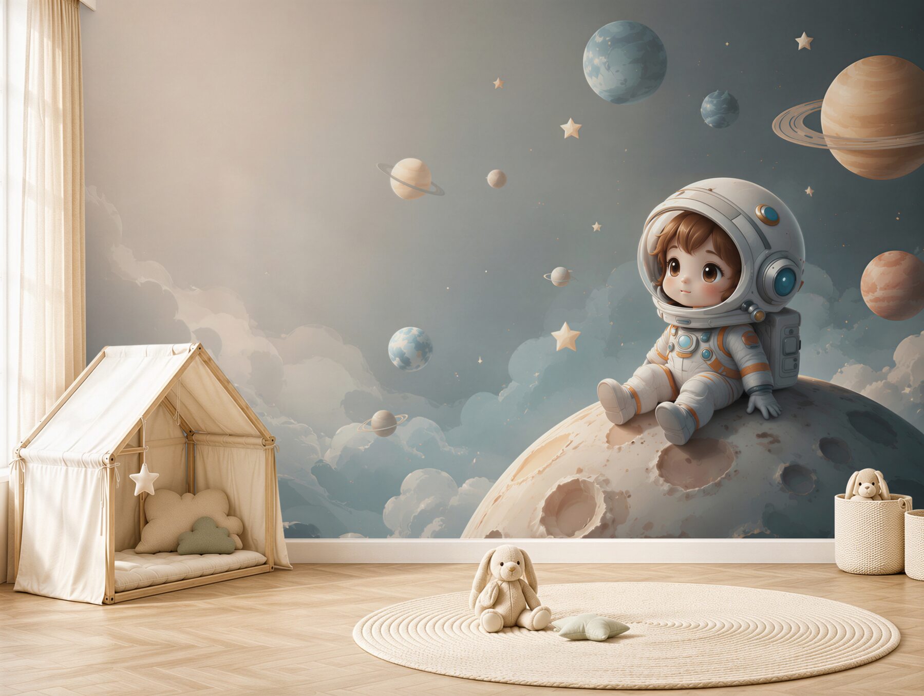 Fototapeta Astronauta otoczona planetami?v23