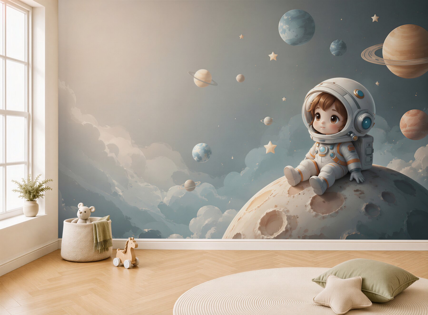 Fototapeta Astronauta otoczona planetami?v23