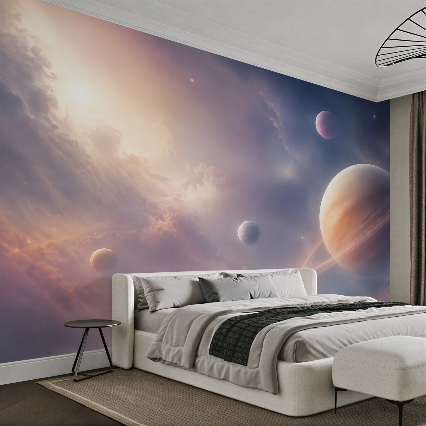 Fototapeta planeta z pierścieniami w różowo fioletowych chmurach?v23