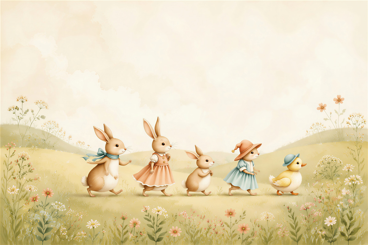 Fototapeta Bunny Family and Duck