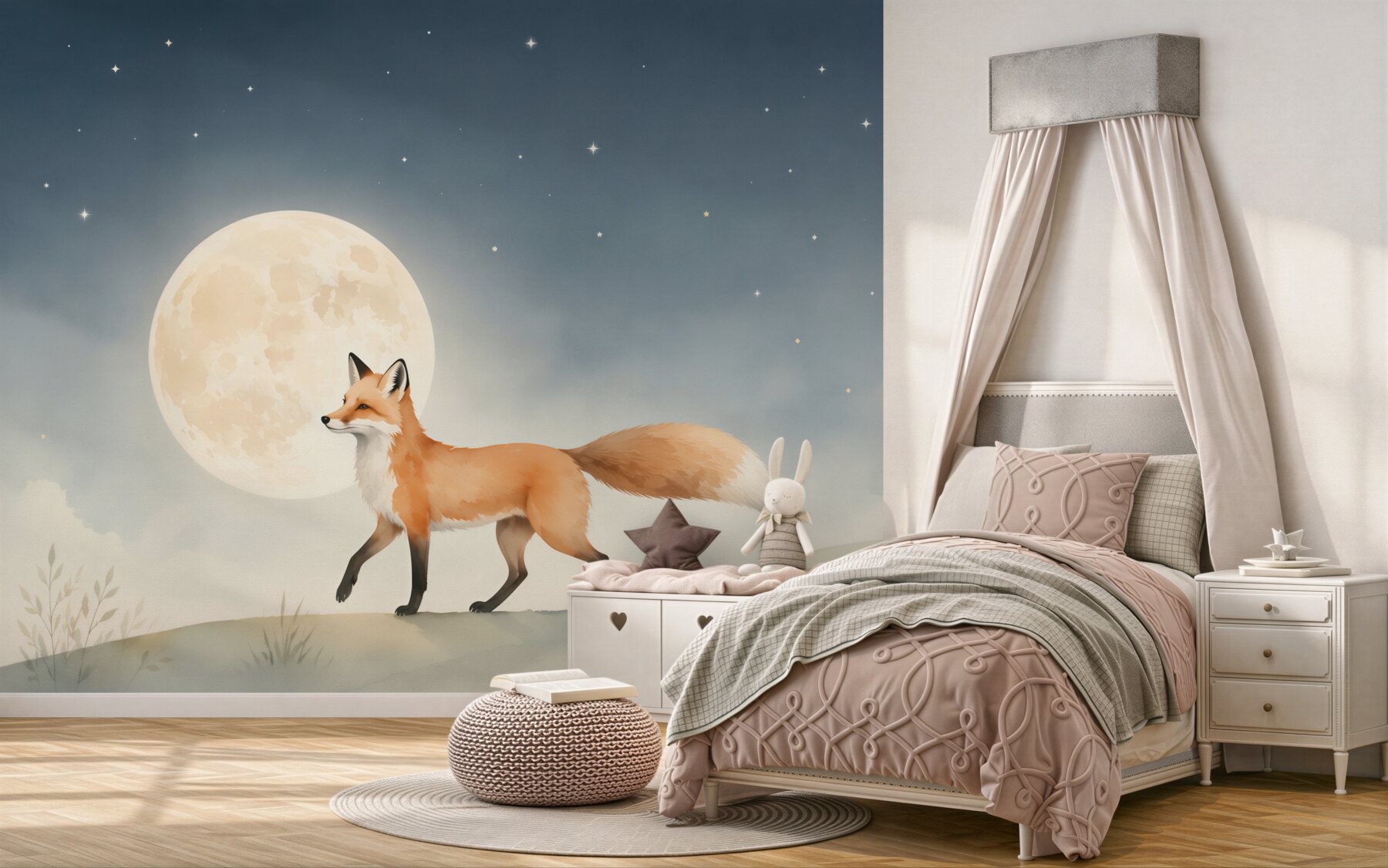 Fototapeta Fox idzie na tle pełni księżyca?v23