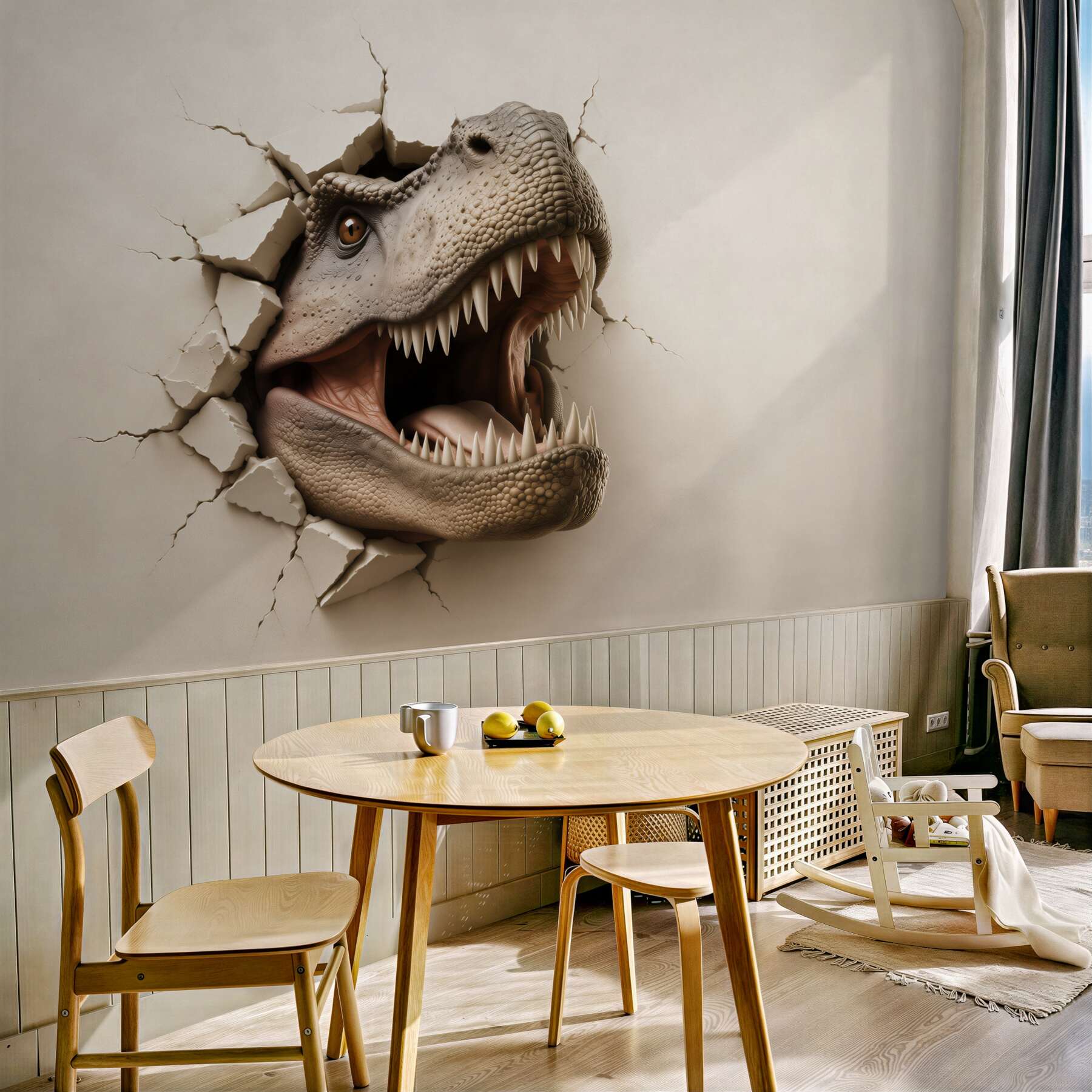 Fototapeta dinozaur tyranozaur 3D wyłaniający się ze ściany?v23