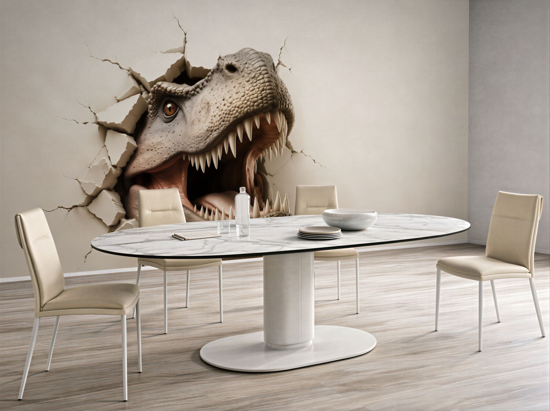 Fototapeta dinozaur tyranozaur 3D wyłaniający się ze ściany?v23