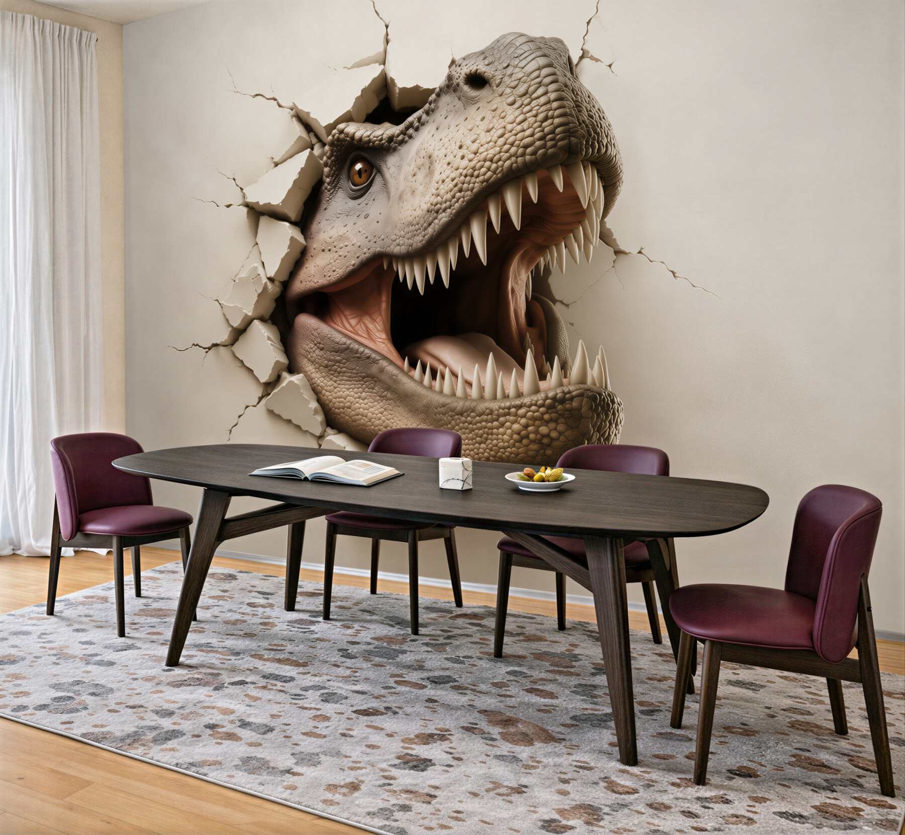 Fototapeta dinozaur tyranozaur 3D wyłaniający się ze ściany?v23
