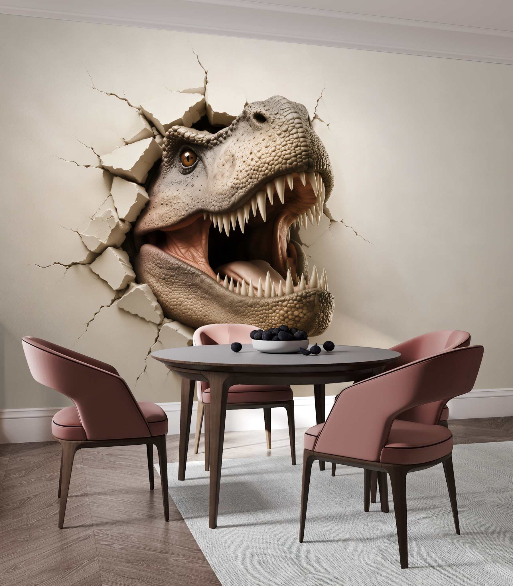 Fototapeta dinozaur tyranozaur 3D wyłaniający się ze ściany