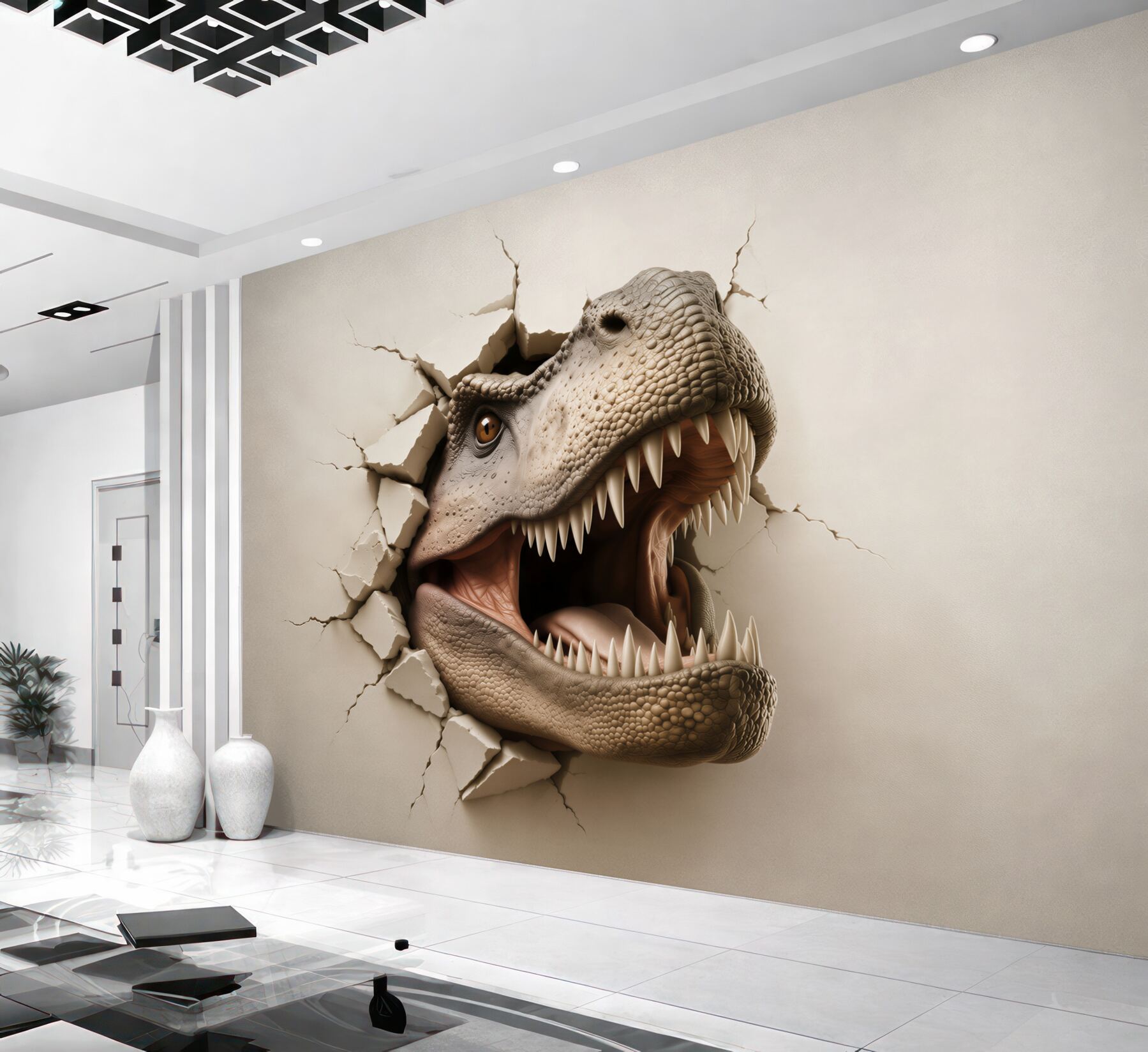 Fototapeta dinozaur tyranozaur 3D wyłaniający się ze ściany?v23